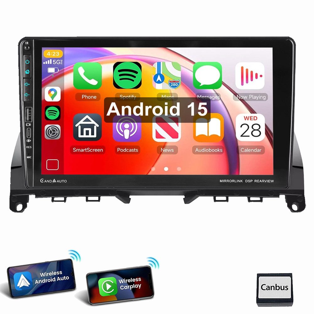 ESSGOO Für Mercedes Benz C Klasse W204 S204 Android 15 Carplay USB Type-C Autoradio (RDS, Digitalradio (DAB), FM, AM, Carplay Android Auto GPS RDS SWC EQ)