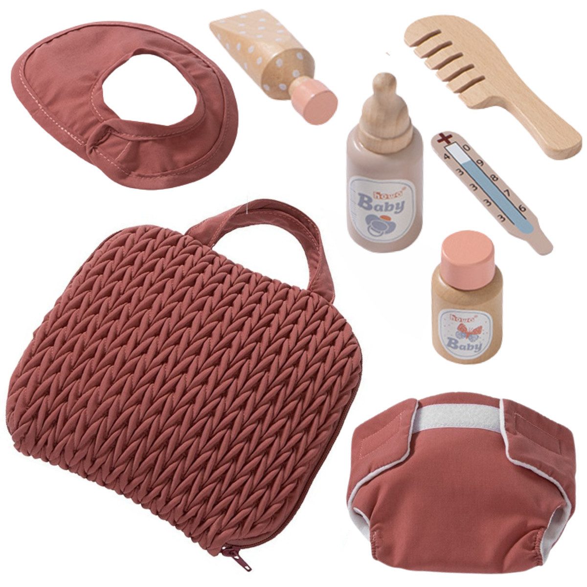 howa Puppen Wickeltasche grace, Wickelset für Puppen mit Flasche, Windel, Latz, Kamm & Pflegezubehör