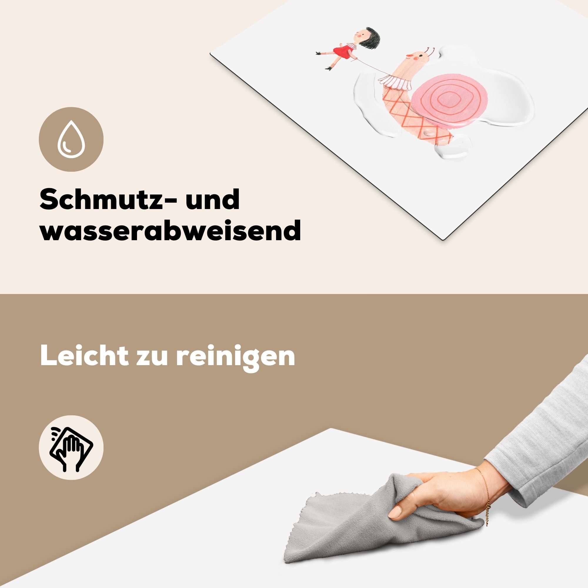 Ceranfeldabdeckung für eines Vinyl, (1 59x52 Herdblende-/Abdeckplatte Illustration die ihrer küche, MuchoWow Schnecke, Mädchens tlg), mit Induktionsmatte cm,