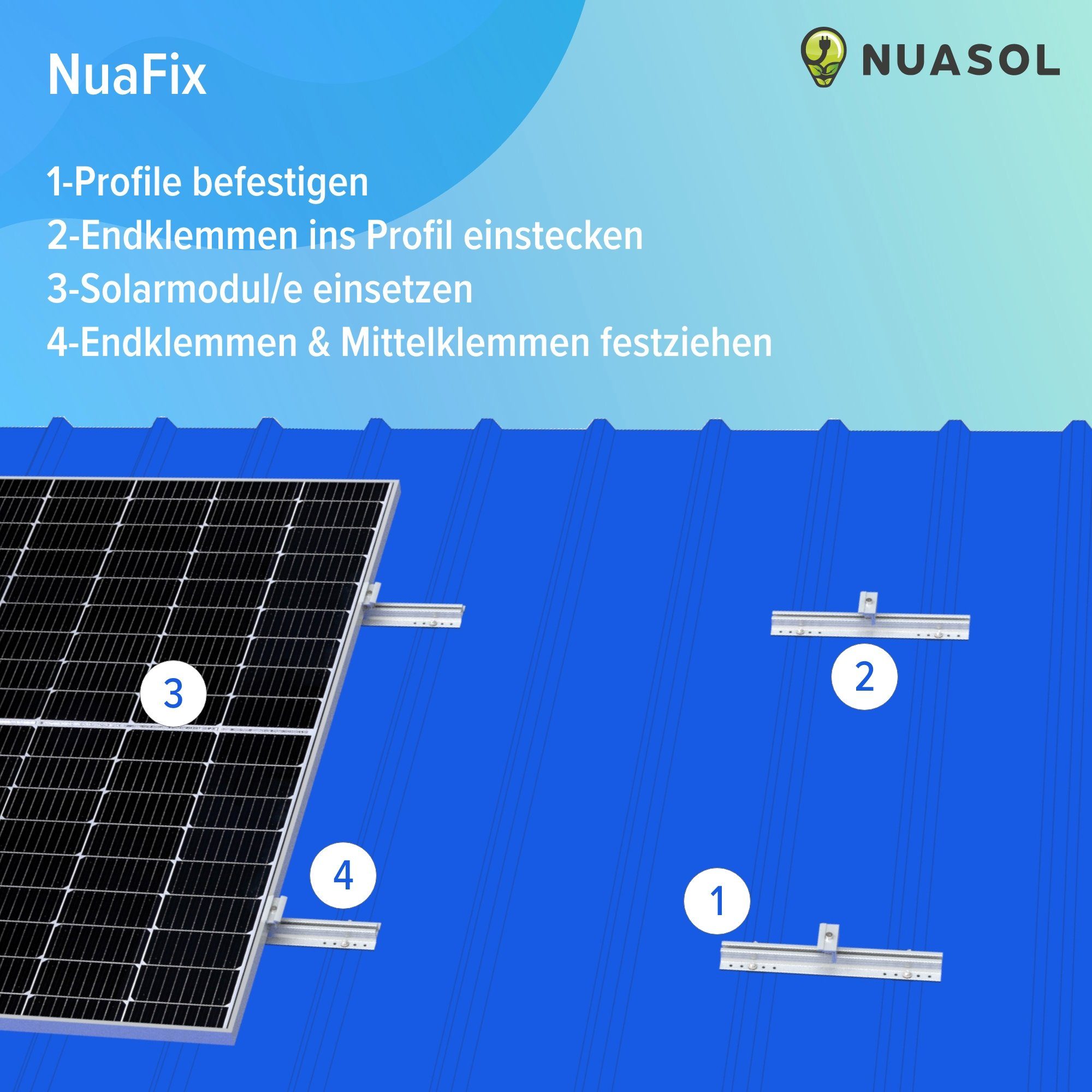 NuaSol Solarmodul-Halterung Trapezblechdach-Montageset Kurzprofil 40 cm – Bild 4 von 5