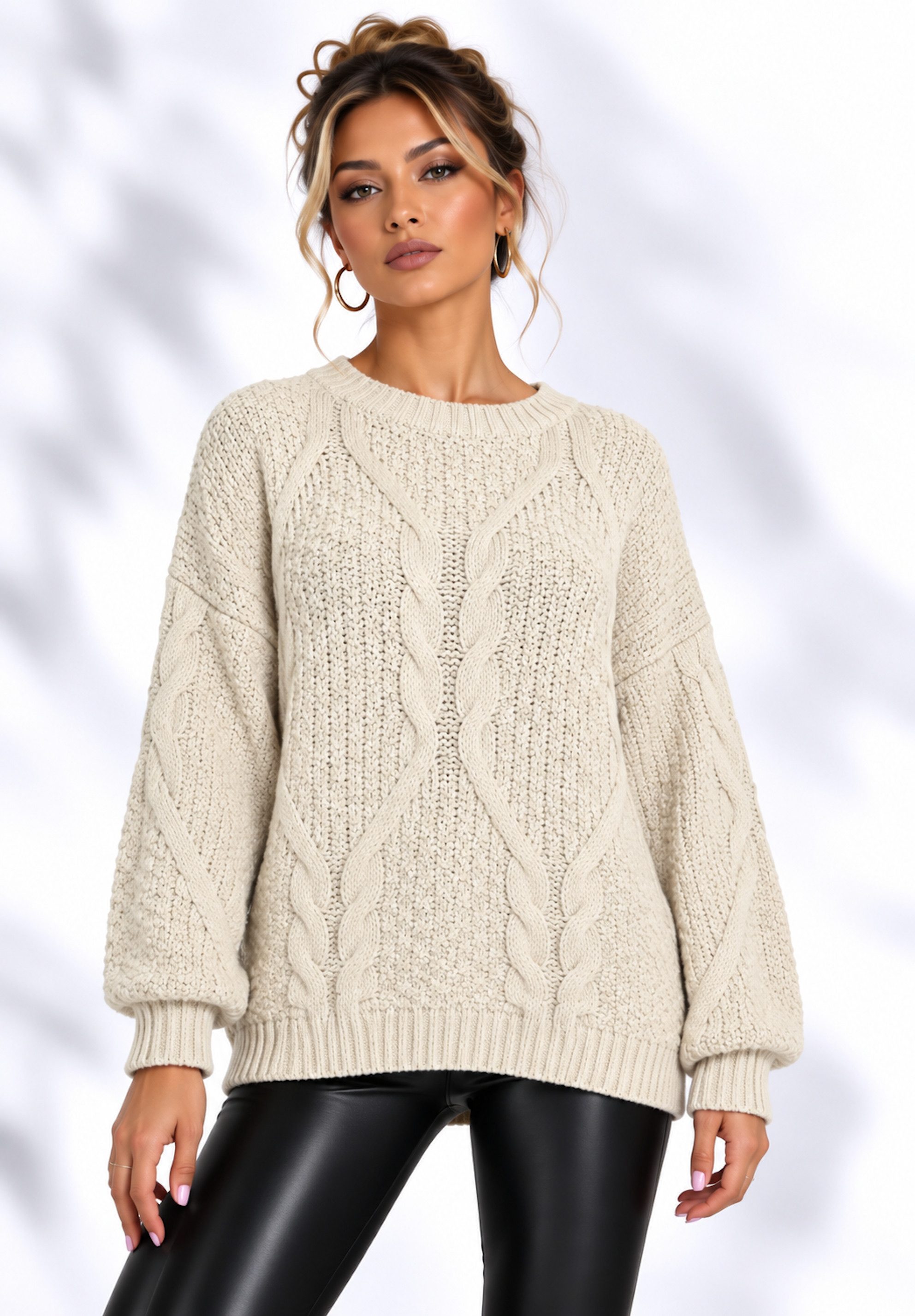 Worldclassca Longpullover WORLDCLASSCA Oversize Strickpulllover Lang Zopf Muster Dick Winter Neue Kollektion - Stilvolle und gemütliche …
