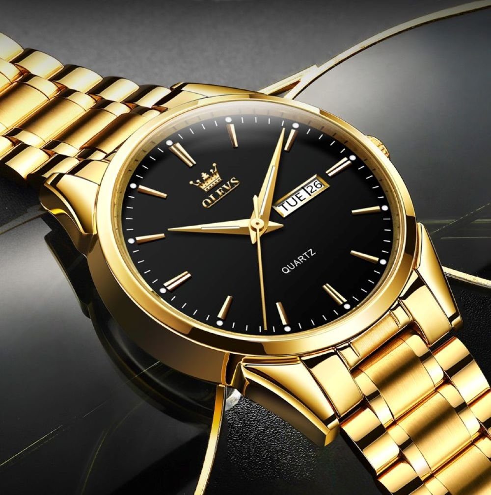 Tidy Quarzuhr Business Herrenuhr stilvoll und elegant Gold Zifferblatt Schw günstig online kaufen