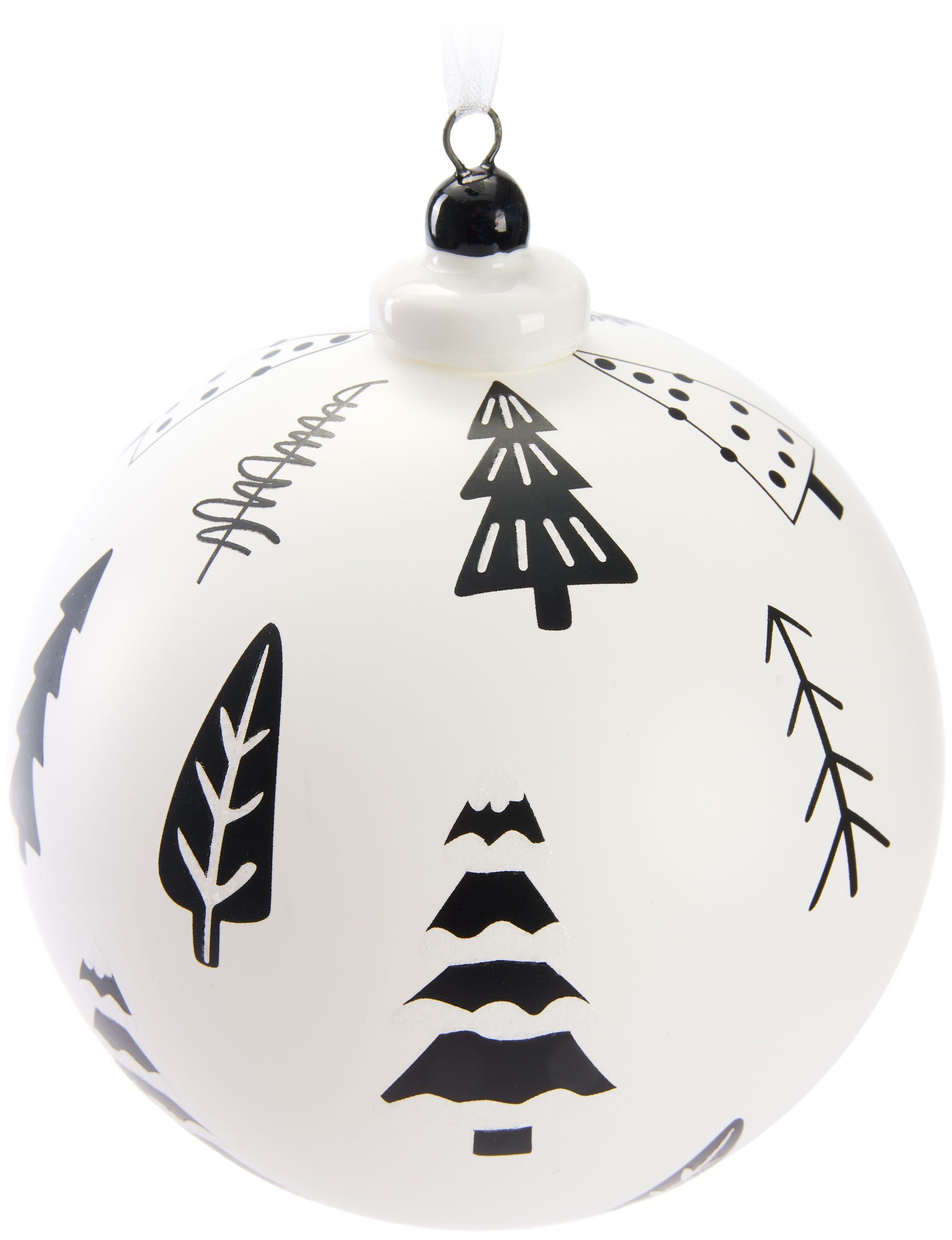 BRUBAKER Weihnachtsbaumkugel Premium Weihnachtskugel - Tannenbäumen Weiß oder Schwarz - Baumkugel (1 St), 10 cm Glas Weihnachtsbaumkugel - Matt und Handbemalt