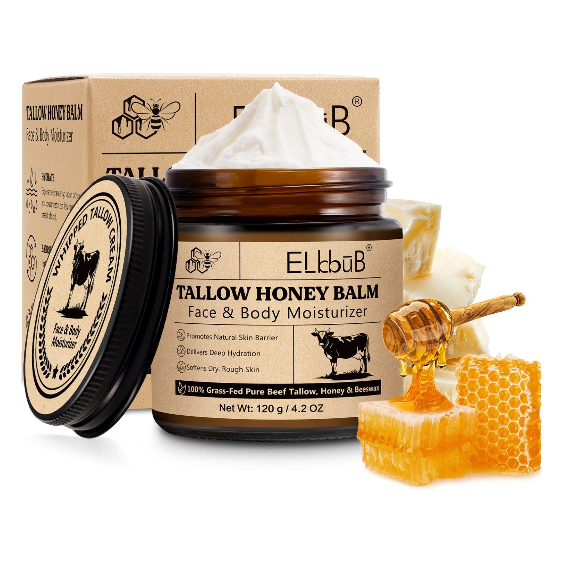 Feuchtigkeitscreme Gesicht Balsam Hautcreme Hautpflegecreme Rindertalg Honig Beef Tallow