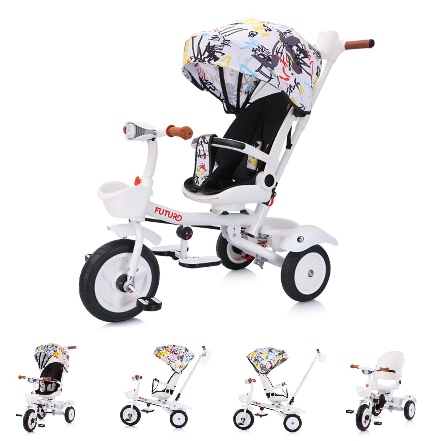 Chipolino Dreirad Tricycle Futuro 2 in 1 faltbar, Becherhalter, Musik, Licht, Gummiräder