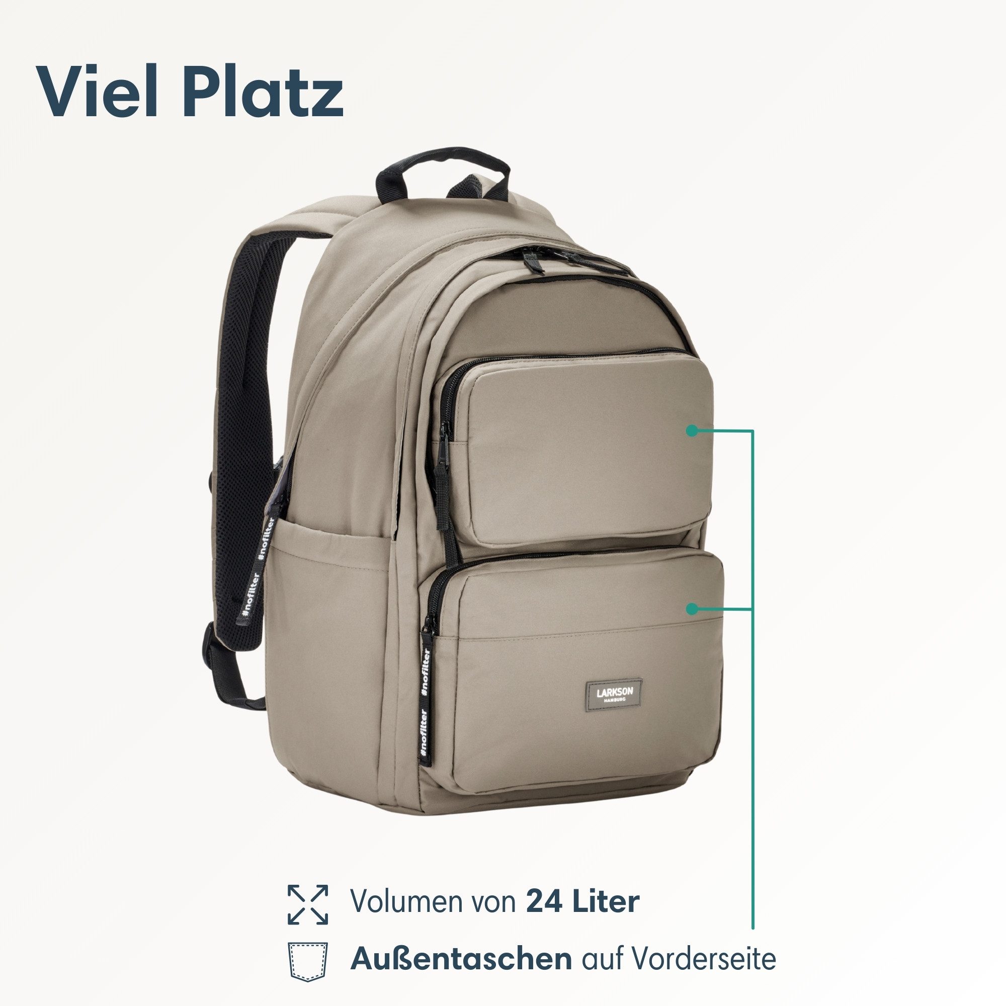 LARKSON Schulrucksack No 3 Advanced Rucksack für Schule, Mädchen Jungen (1-tlg), 3 Hauptfächer, Seitentasche, Laptopfach, Wasserabweisend
