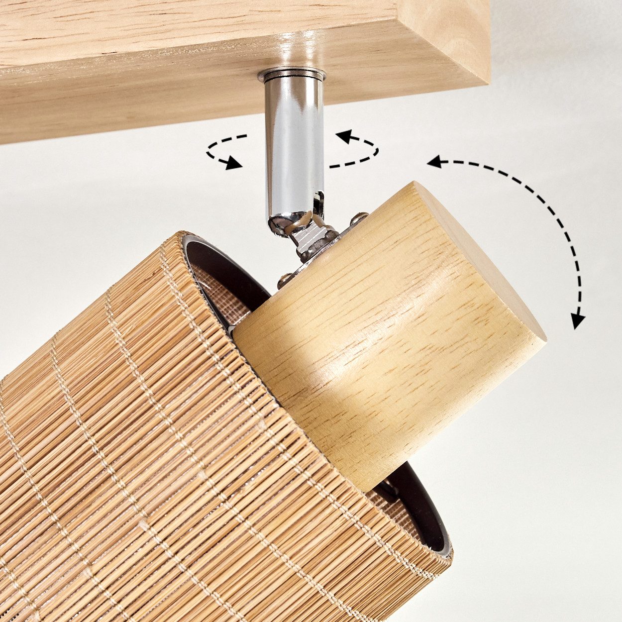 hofstein Deckenleuchte Deckenlampe aus Holz/Metall/Bambus in Naturfarben/Chromfarben/Braun, ohne Leuchtmittel, mit verstellbaren Strahlern, 2 x E14, ohne Leucht – Bild 3 von 5