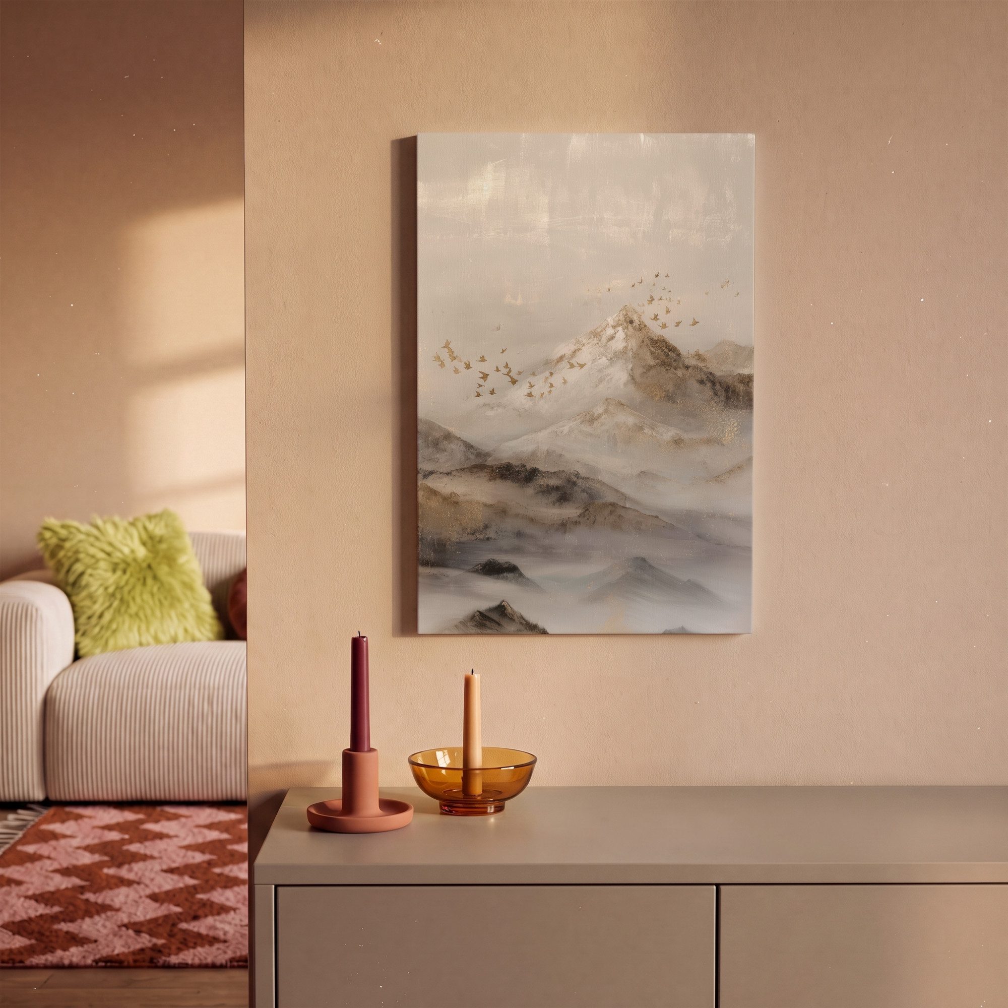 OneMillionCanvasses® Leinwandbild Berglandschaft - Nebel - Pinselstriche, Fotodruck (1 St), Leinwand Bilder Klein, Wand Dekoration Aesthetic 30x20 cm – Bild 2 von 5