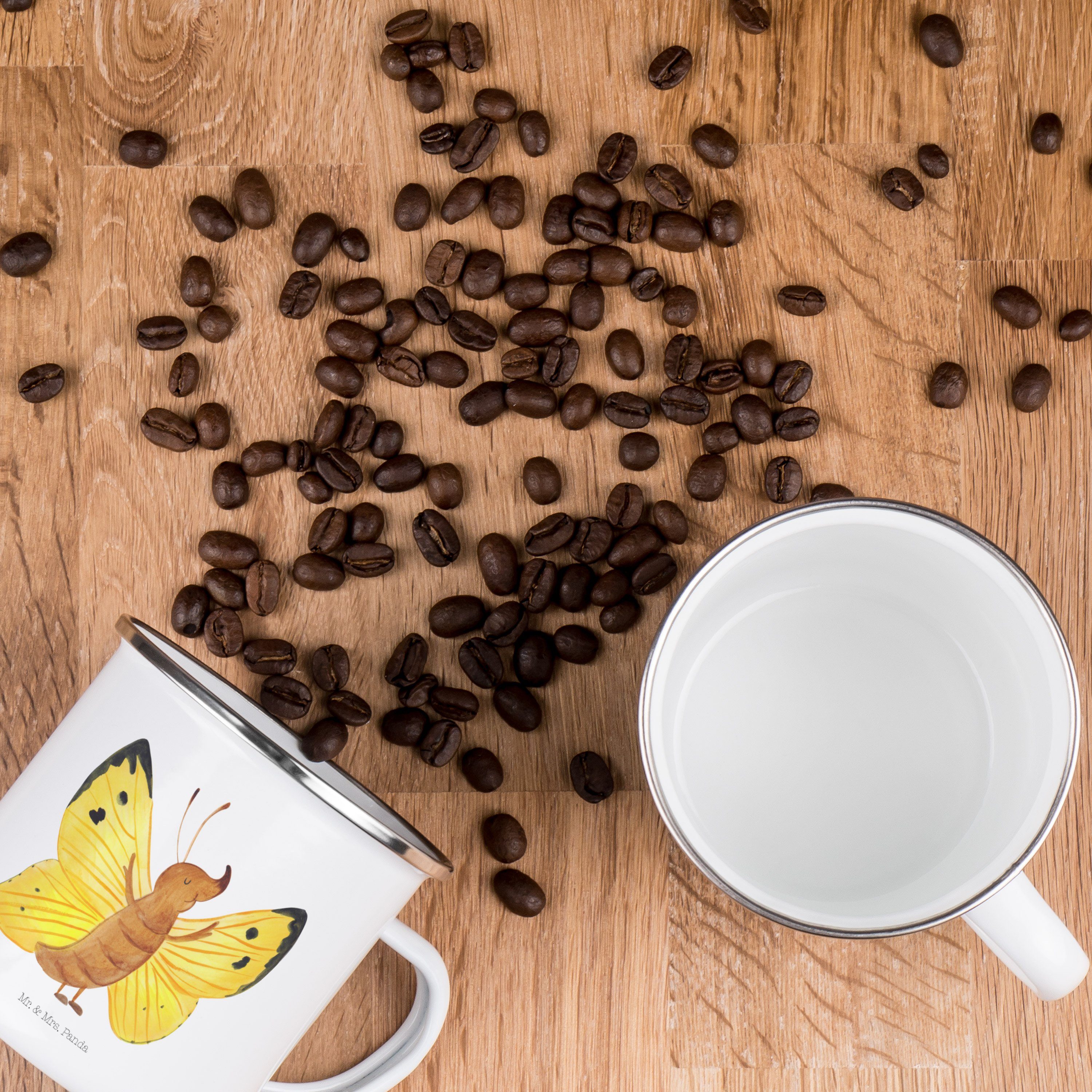 Becher Mrs. Geschenk, Panda Weiß Campin, - Tasse, & Emaille Schmetterling - Mr. Zitronenfalter Outdoor