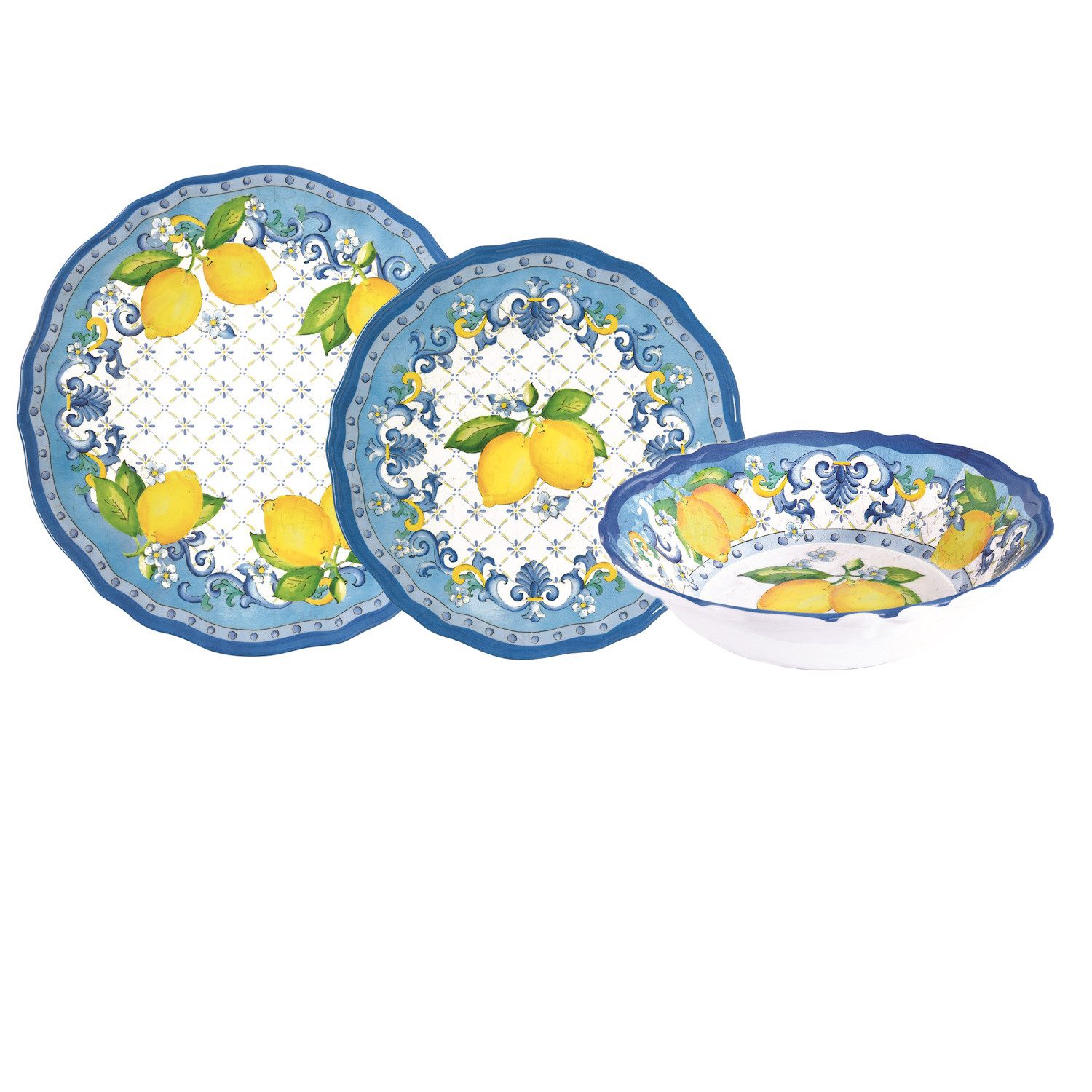 EasyLife Kombiservice Sorrento, Melamin, Spülmaschinengeeignet, Mehrfarbig, Zitronen, H: 1cm