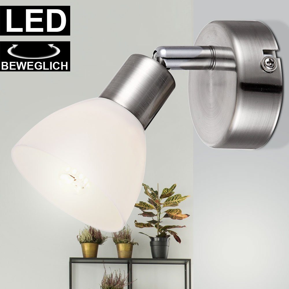 Globo LED Wandleuchte, Leuchtmittel inklusive, Warmweiß, Traditionelle LED Strahler nickel matt, chrom Kunststoffschirm weiß
