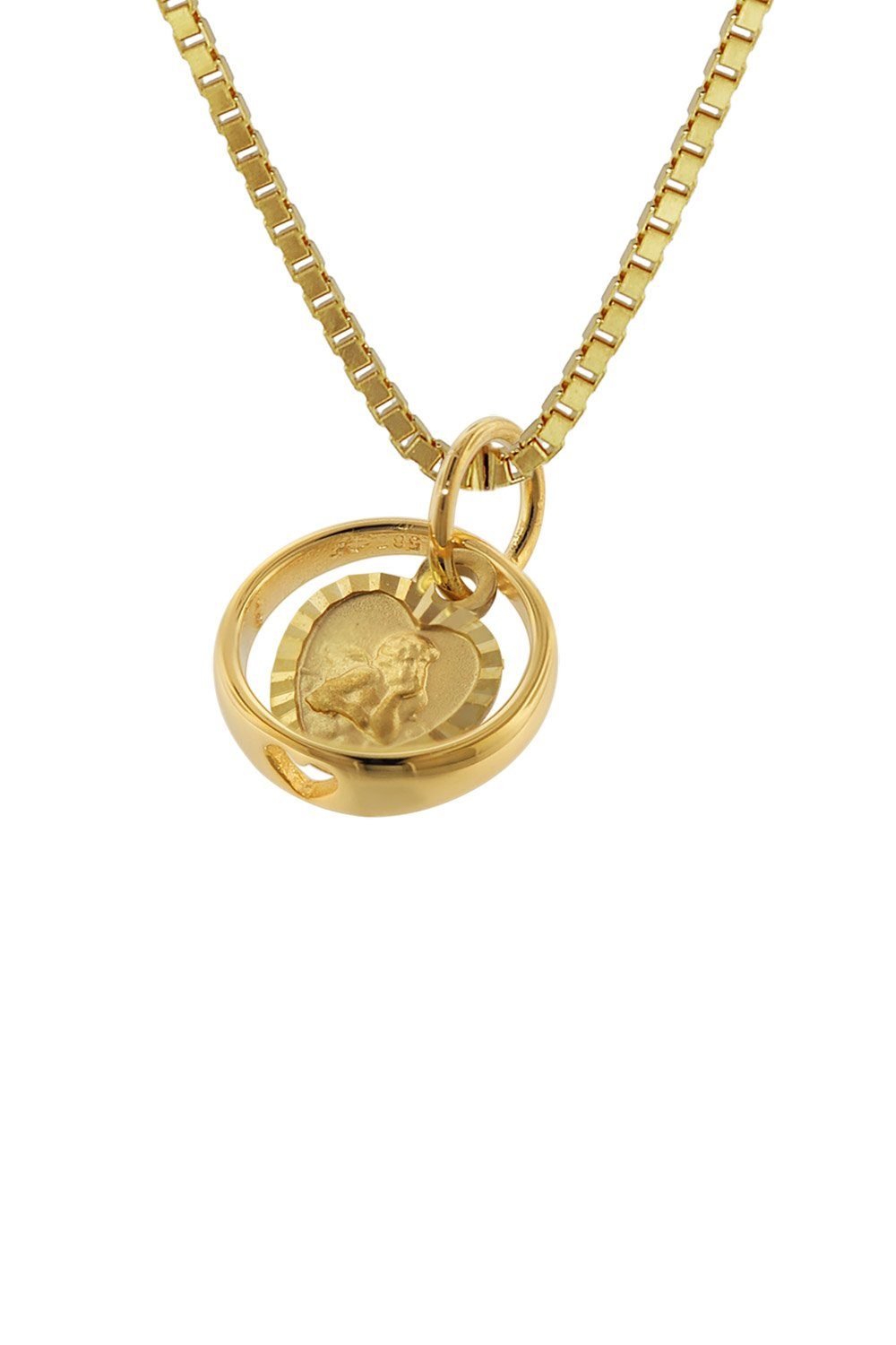 trendor Kette mit Anhänger Taufring mit Engel-Herz Gold 585 / 14K mit plattierter