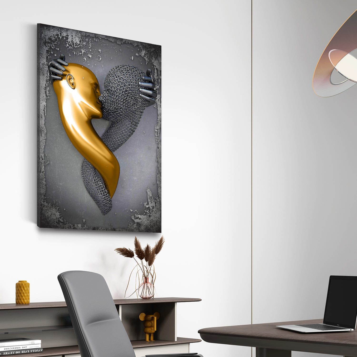 Artedinoi Leinwandbild Metallfigur Kiss Abstrakt Leinwandbild Wandbild Kunst Deko XL