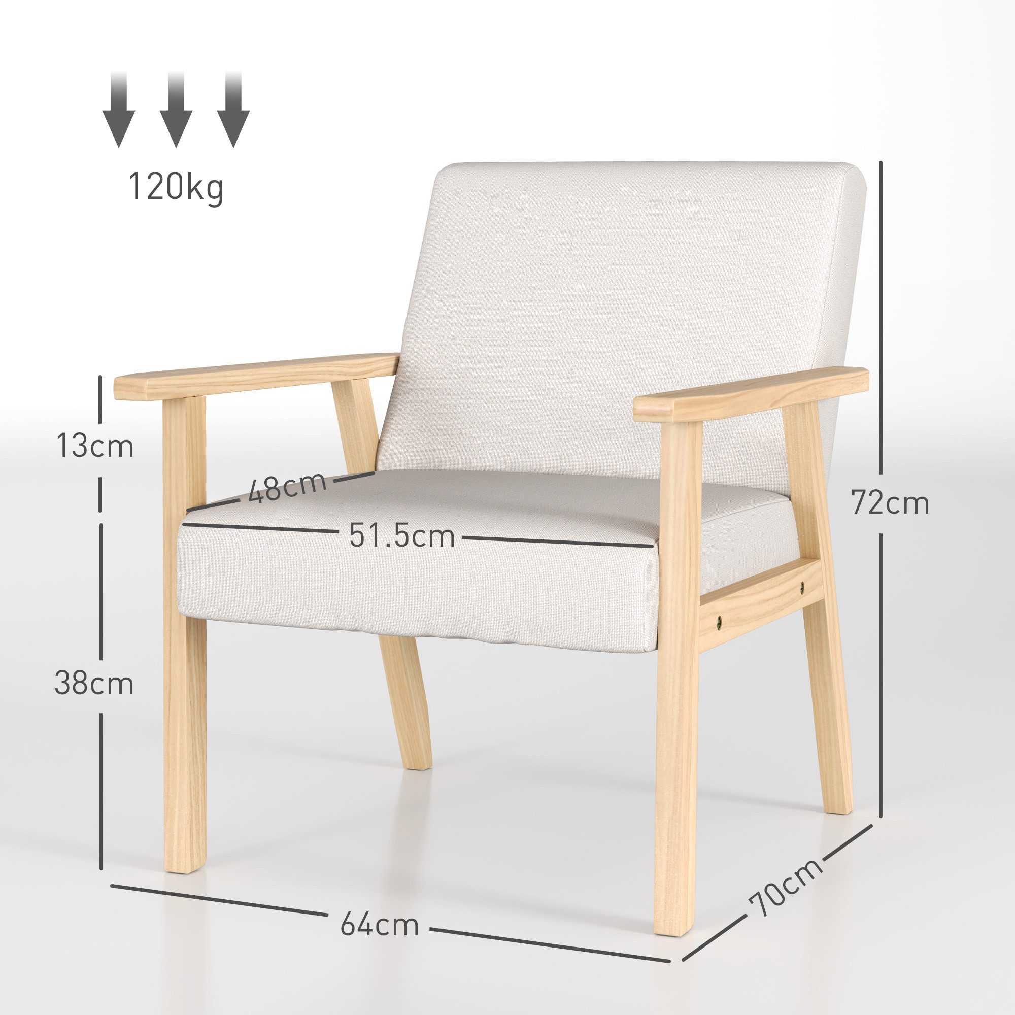 HOMCOM Relaxsessel Loungesessel mit Armlehnen, Esszimmerstuhl (Esszimmerstuhl, 1-St., Sessel), Grau, 64 x 70 x 72 cm