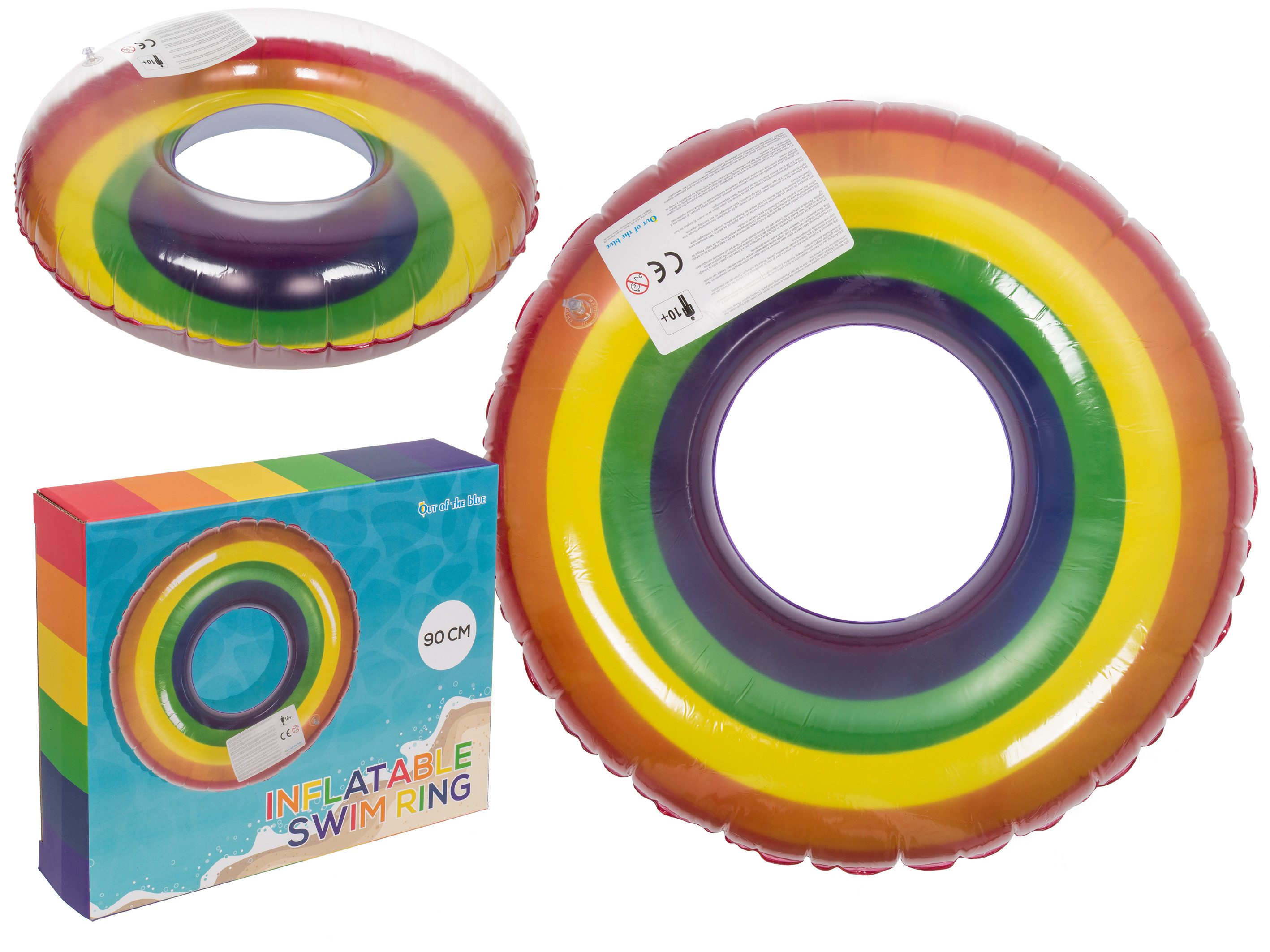 mucHome Schwimmring Regenbogen Ø ca. 90cm aufblasbarer Schwimmreifen Vinyl
