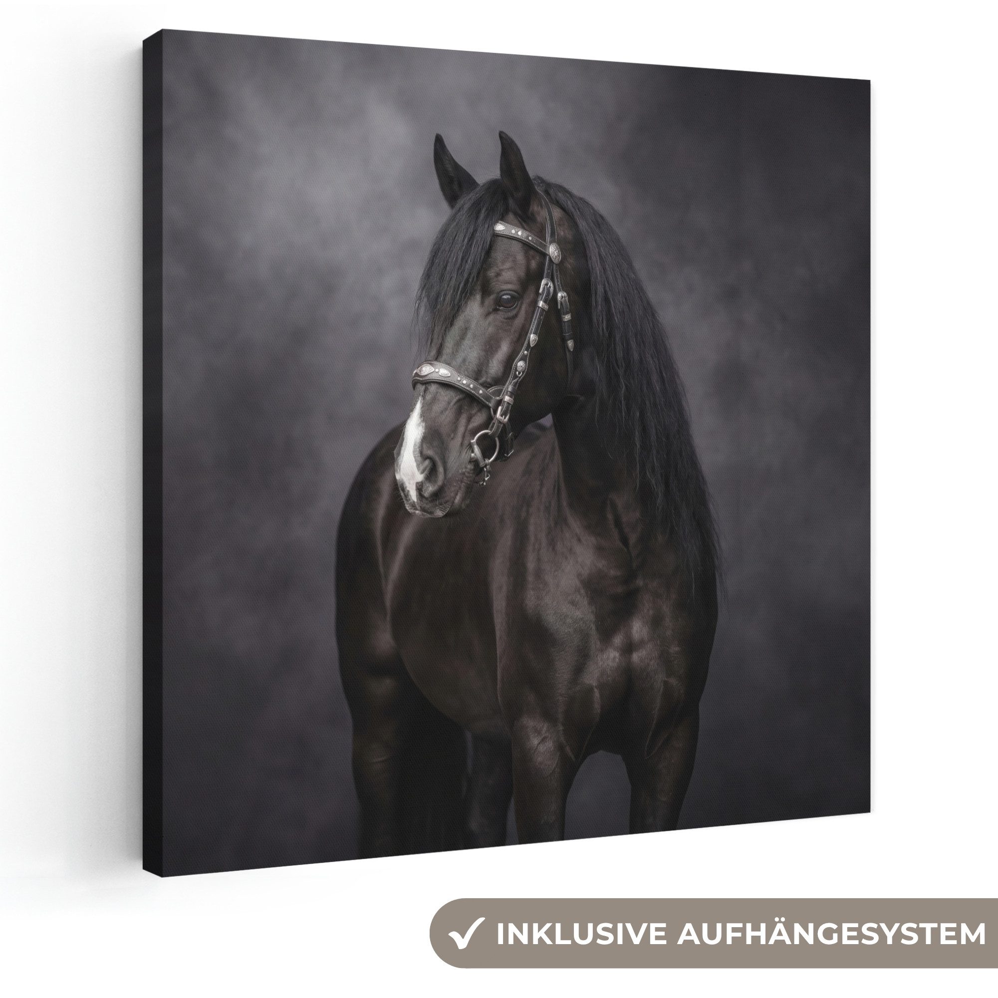 OneMillionCanvasses® Leinwandbild Porträt - Pferd - Schwarz, Fotodruck (1 St), Wandbild, Deko Schlafzimmer Wohnzimmer Flur 20x20 cm
