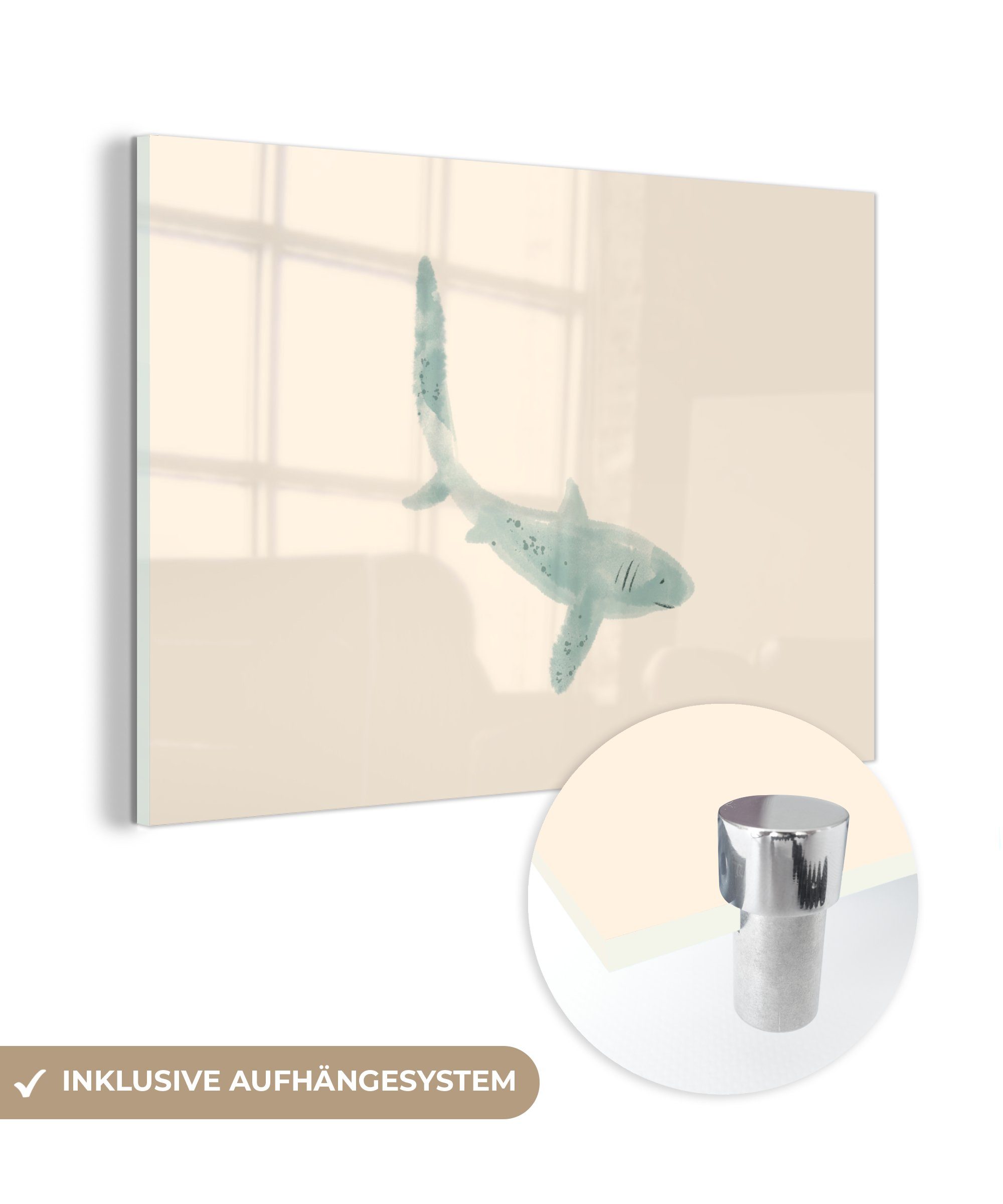 MuchoWow Acrylglasbild Fisch - Meer - Grau - Aquarell, (1 St), Acrylglasbilder Wohnzimmer & Schlafzimmer