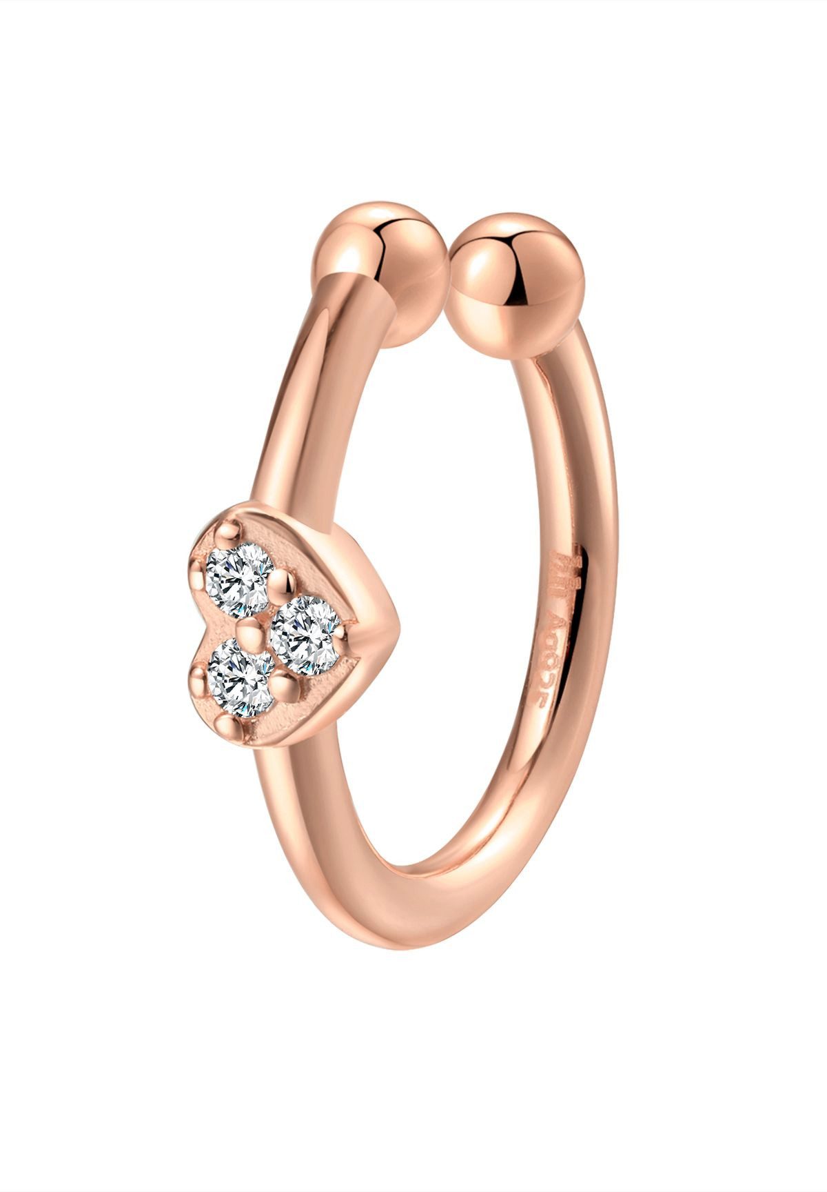Hey Happiness Ohrklemme Edelsteine Herzen, Single / Drei-Zirkonia-Steine, Kleiner Ohrring ohne Loch, Ohr-Cuff aus 925 Silber