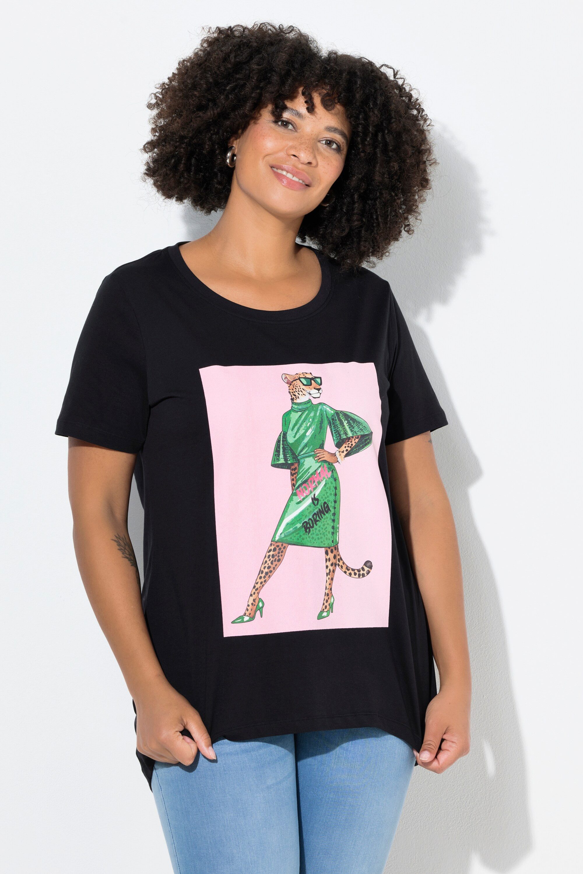 T-Shirt T-Shirt A-Linie LeoLady-Print und Statement