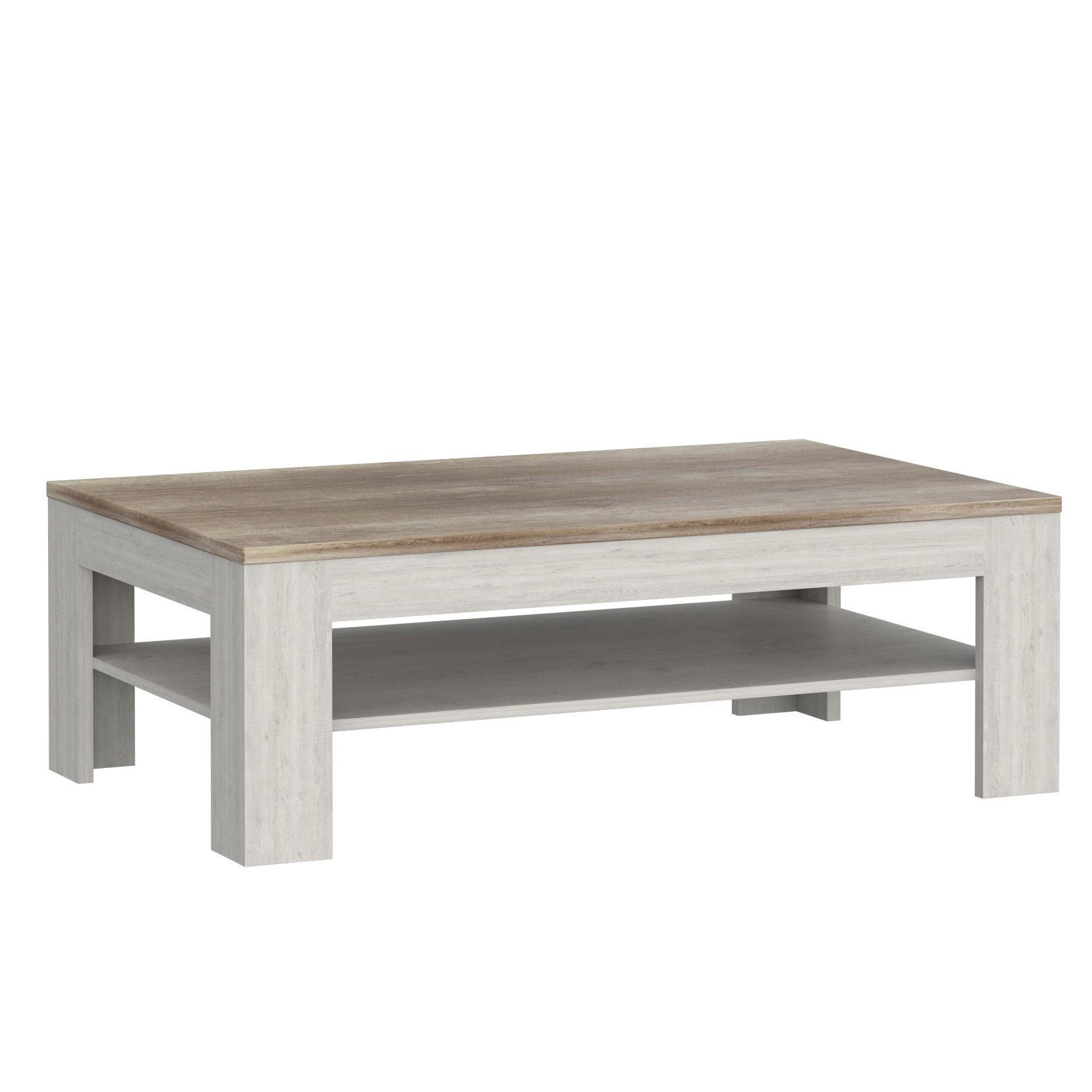 Newroom Couchtisch Pinie Weiß 120 cm, Couchtisch Pinie Weiß Modern Wohnzimmertisch Sofatisch Wohnzimmer
