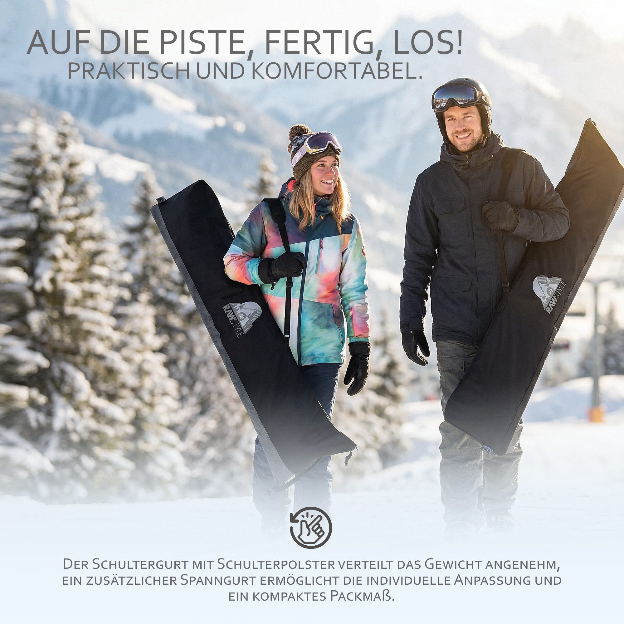 BambiniWelt by Rafael K. Skitasche Snowboardtasche für Board Boots Helm verstellbares Rolltop 140-170cm, universelle Snowboardtasche, Rolltop-Systems 140-170cm