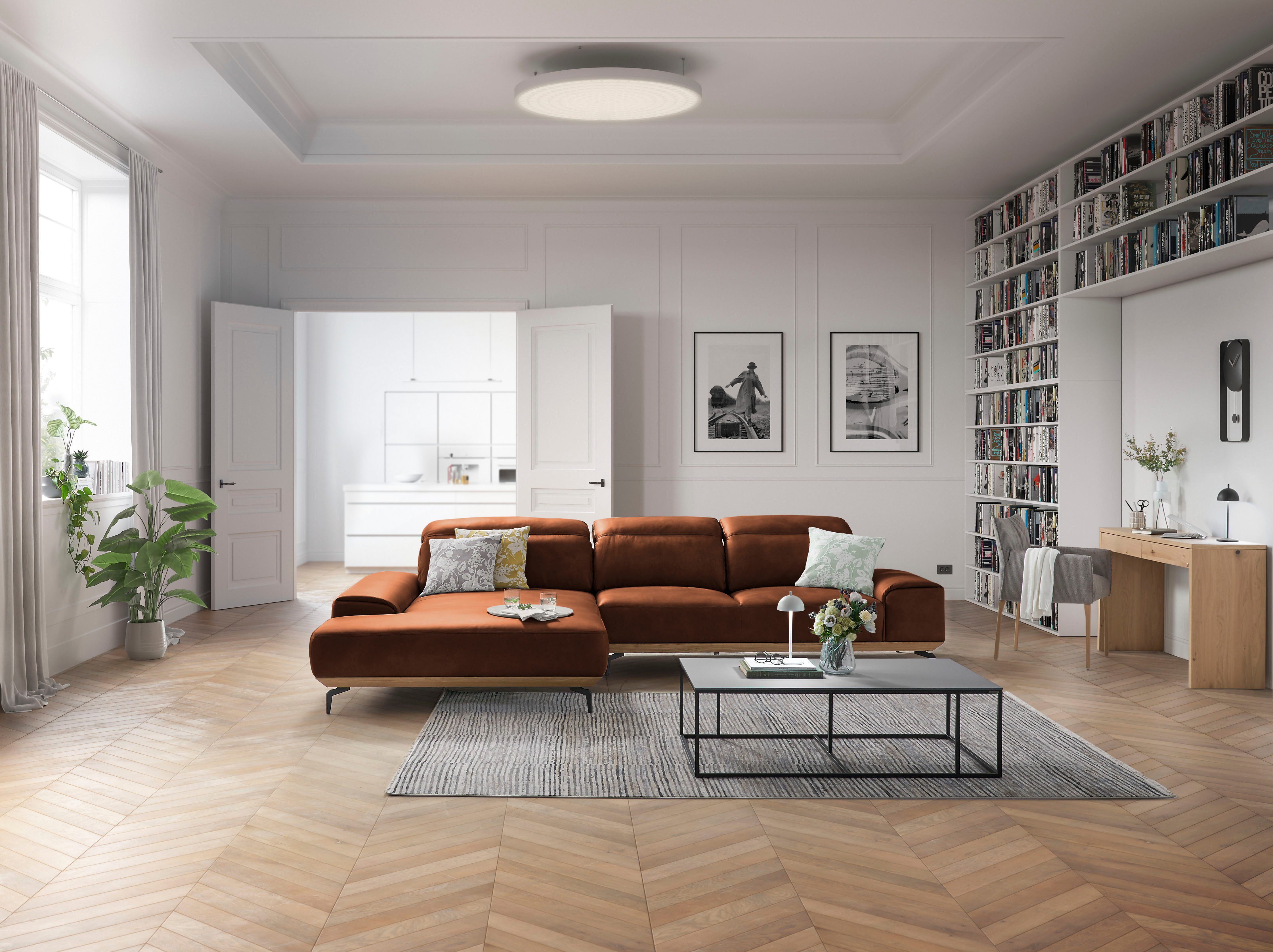 Musterring Wohnlandschaft MR 2490 Ecksofa mit erstklassigem Sitzkomfort, Long-Life-Leder, Fuß schwarz, Sitzhöhe 48cm, wahlweise mit Funktionen, Maße 342x207 cm
