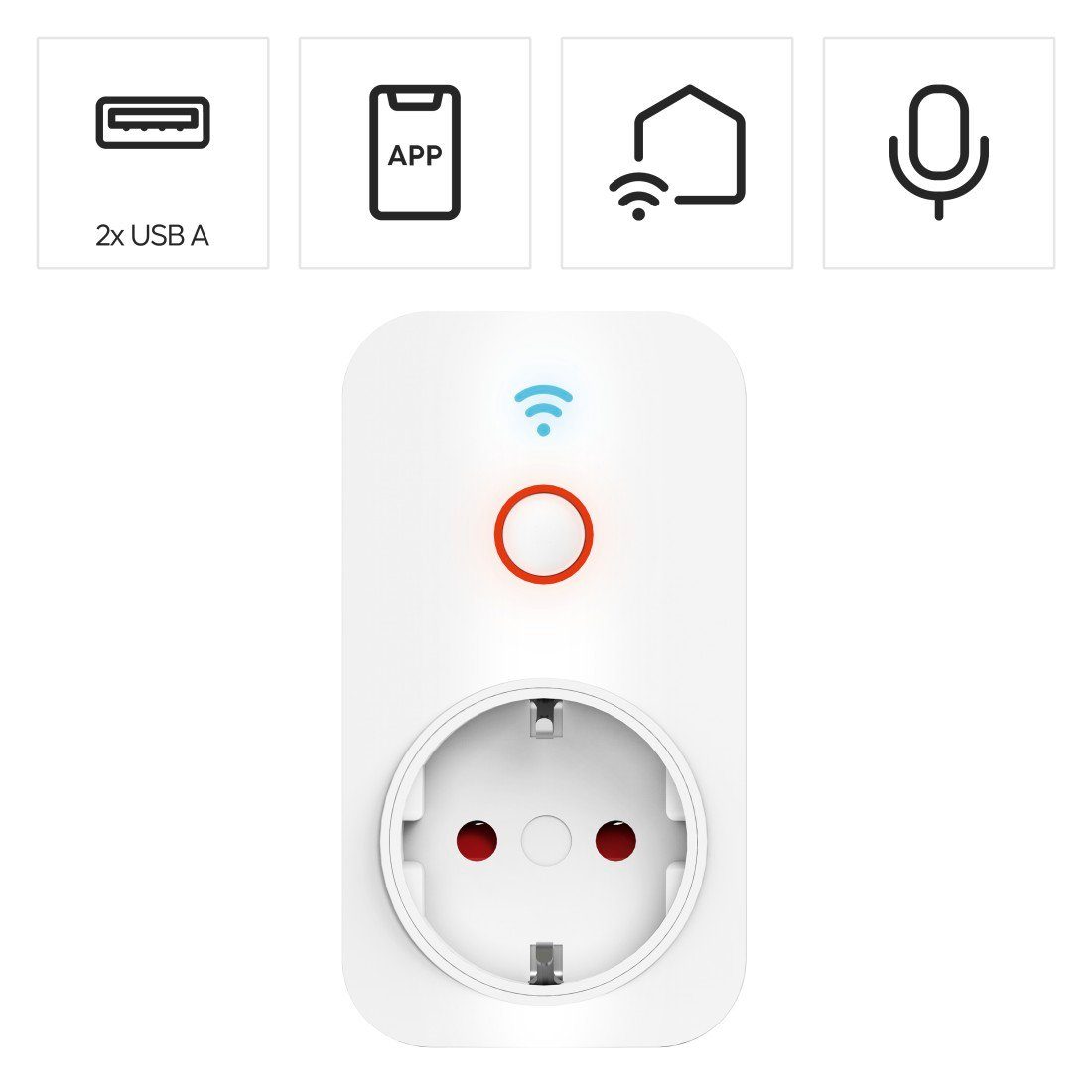 Hama Funksteckdose WLAN Steckdose, 2x USB-A, per Sprache/App steuern, 2300W, 10A, max. 2300 W