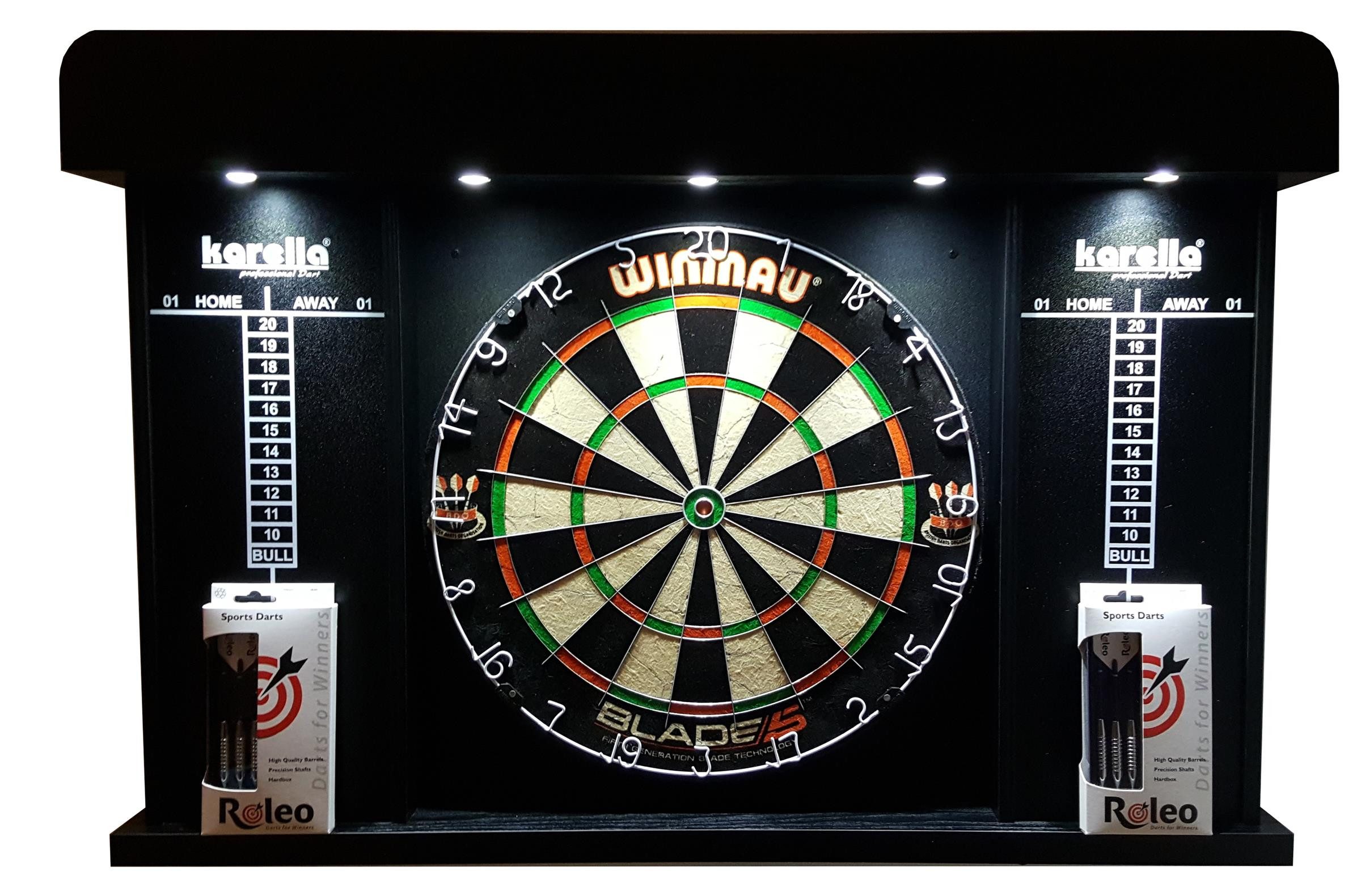 Roleo Dartscheibe Steeldart Set Board Winmau Blade 6 + Kabinett + 2 Satz Dartpfeile, (1-tlg)