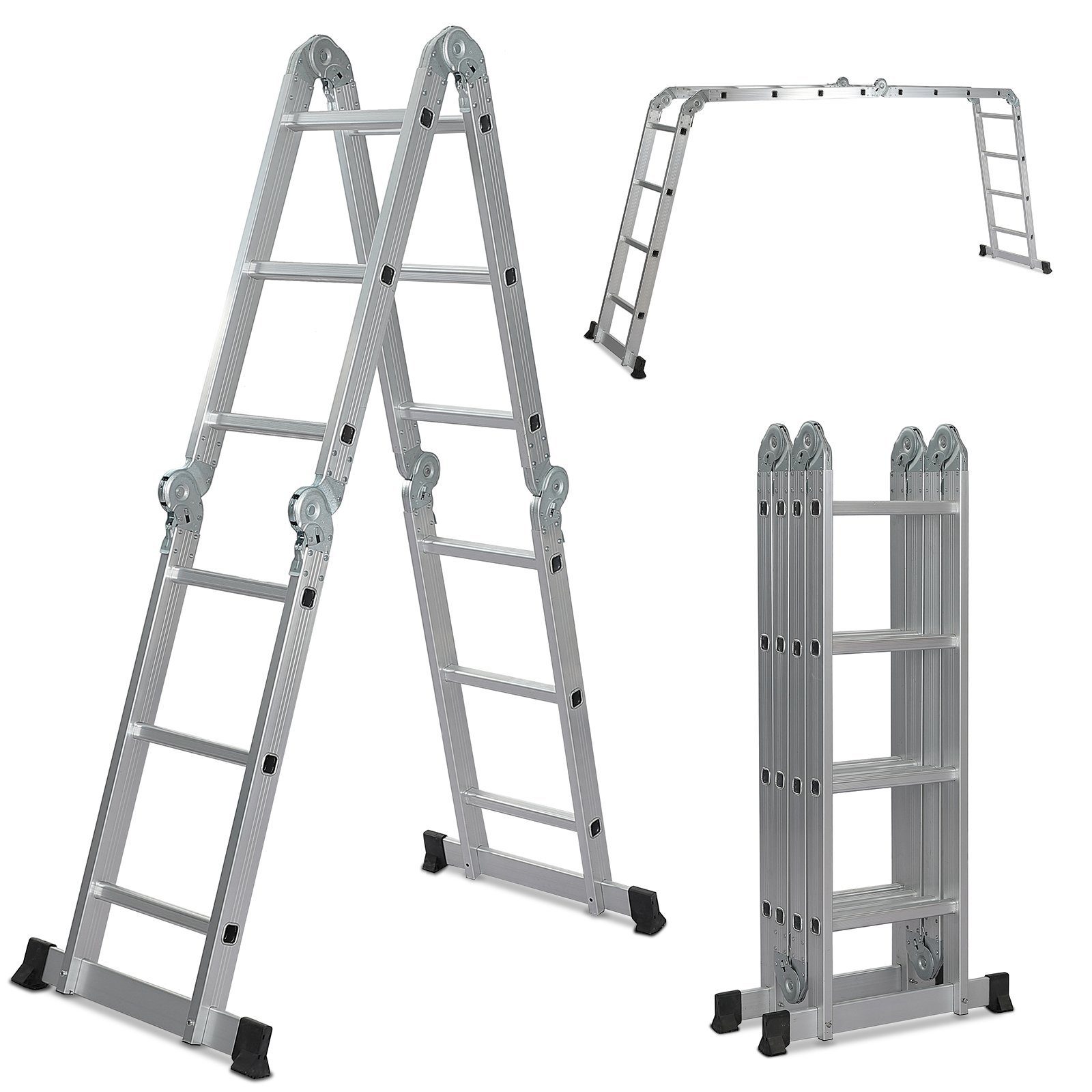 VENDOMNIA Vielzweckleiter Mehrzweckleiter – klappbar, Aluminium, bis 150 kg (4 Stufen, Multifunktionsleiter, Vielzweckleiter, Gelenkleiter, Universalleiter), 4x2, 4x3, 4x4 Sprossen