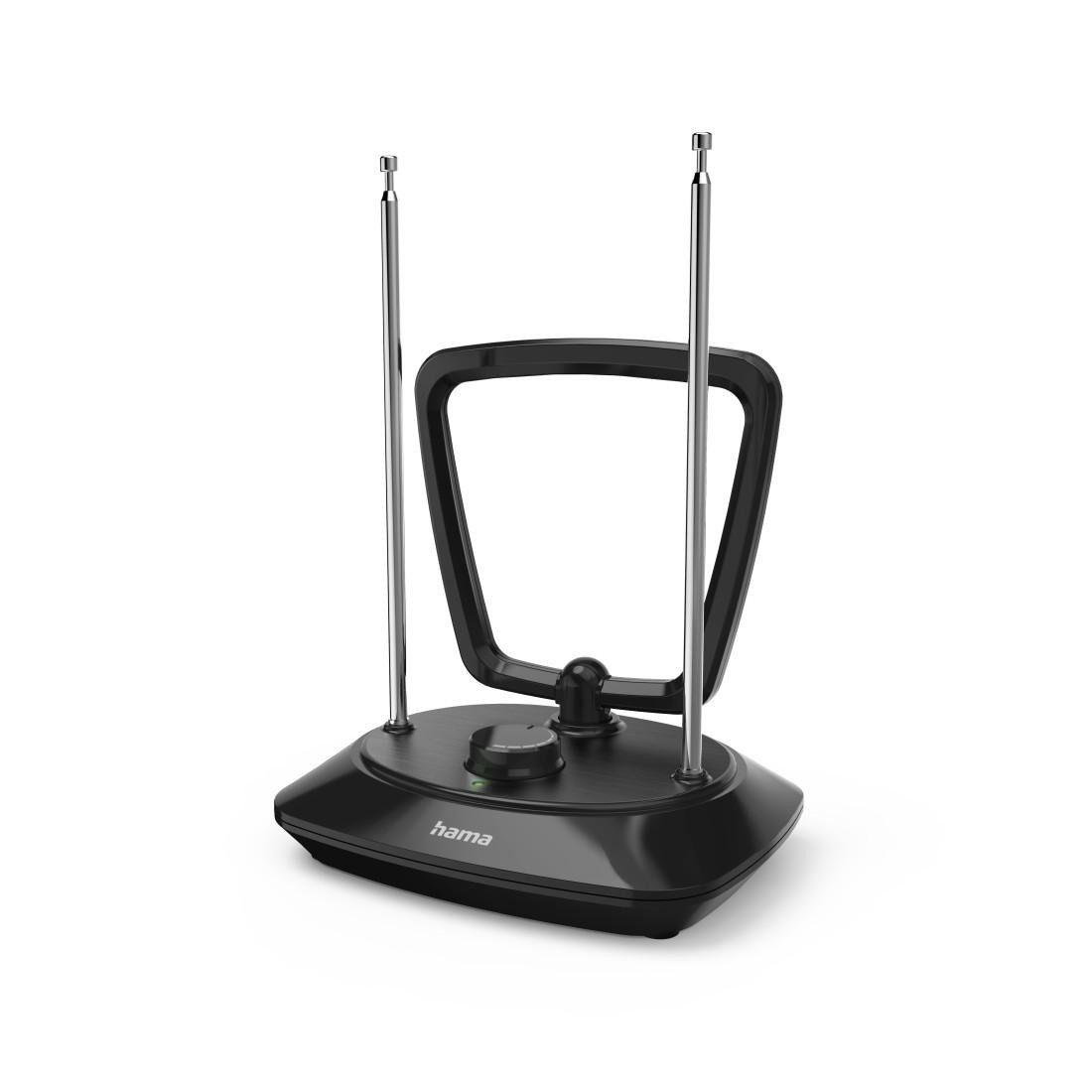 Hama Aktive Zimmerantenne schwarz für DAB+, DAB, DVB-T2, UKW, LED Anzeige Innenantenne (UKW, DAB, DAB+, DVB-T2, für Innenbereich), ringförmig, LTE Filter 5G, einstellbare Verstärkung, TV, Radio