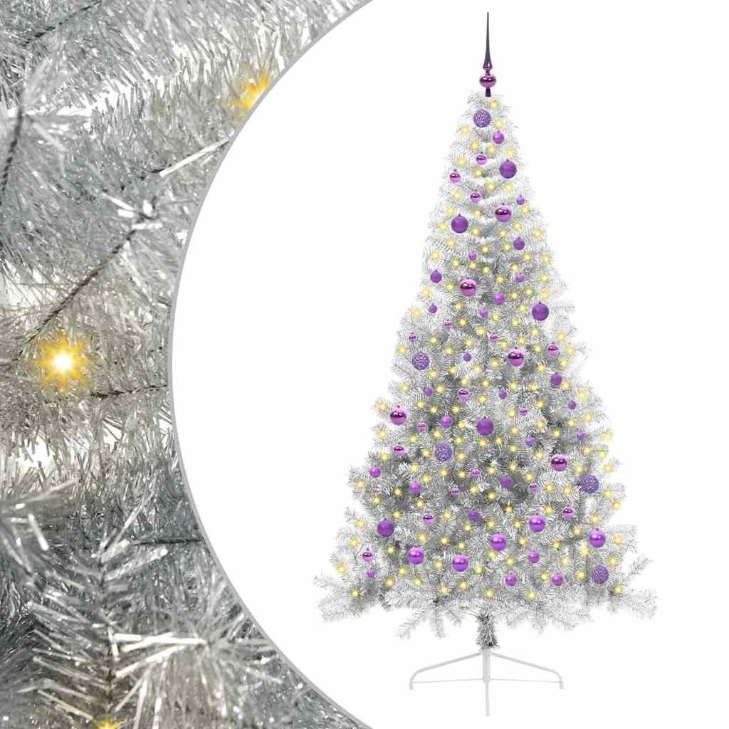 vidaXL Künstlicher Weihnachtsbaum Künstlicher vorbeleuchteter Weihnachtsbaum Silber 210 cm PET