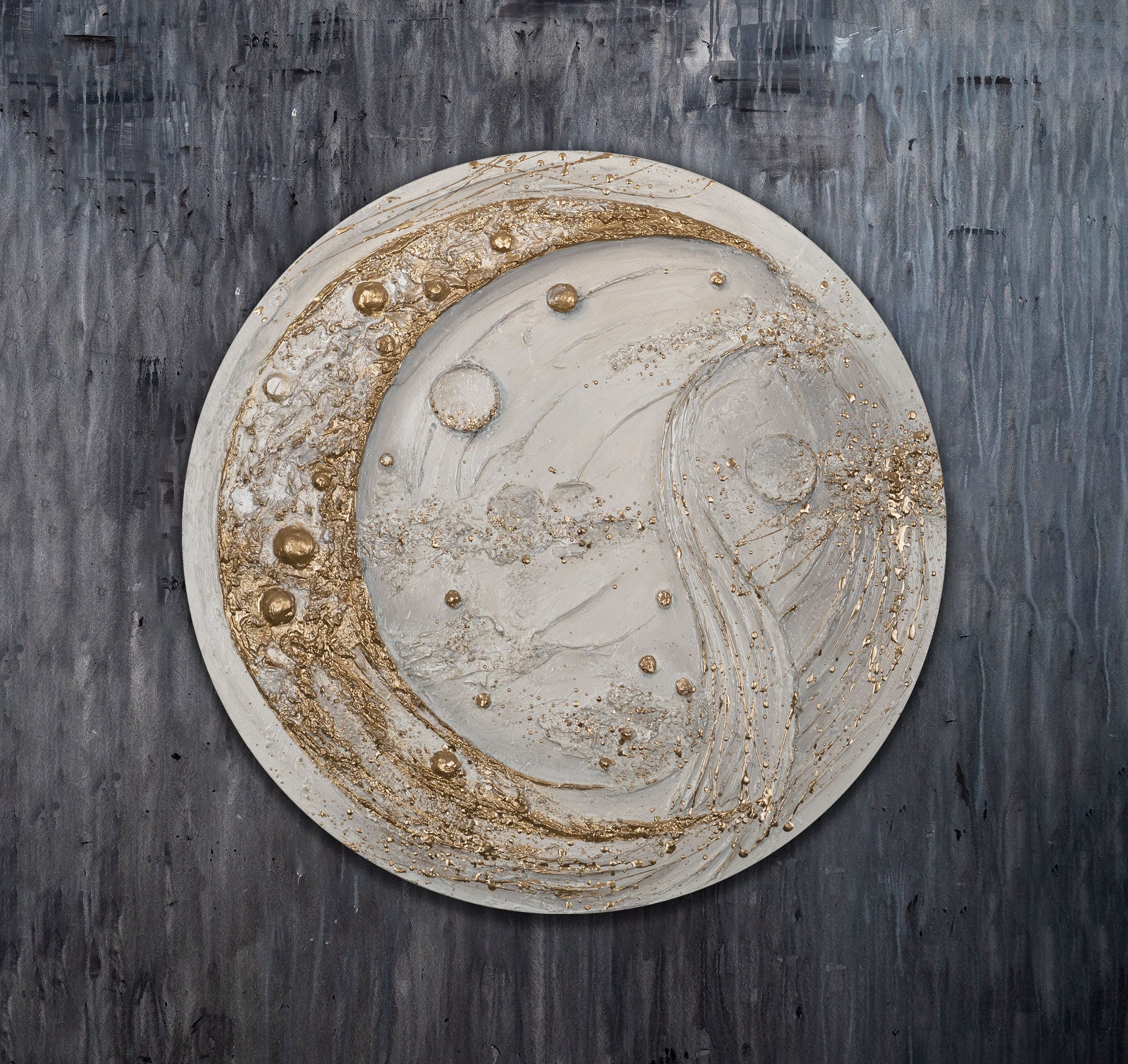 YS-Art Gemälde nachtleuchtendes rundes Leinwandbild eines Planeten, Fluoreszierenden Farbe, die das Wandbild zum leuchten bringen