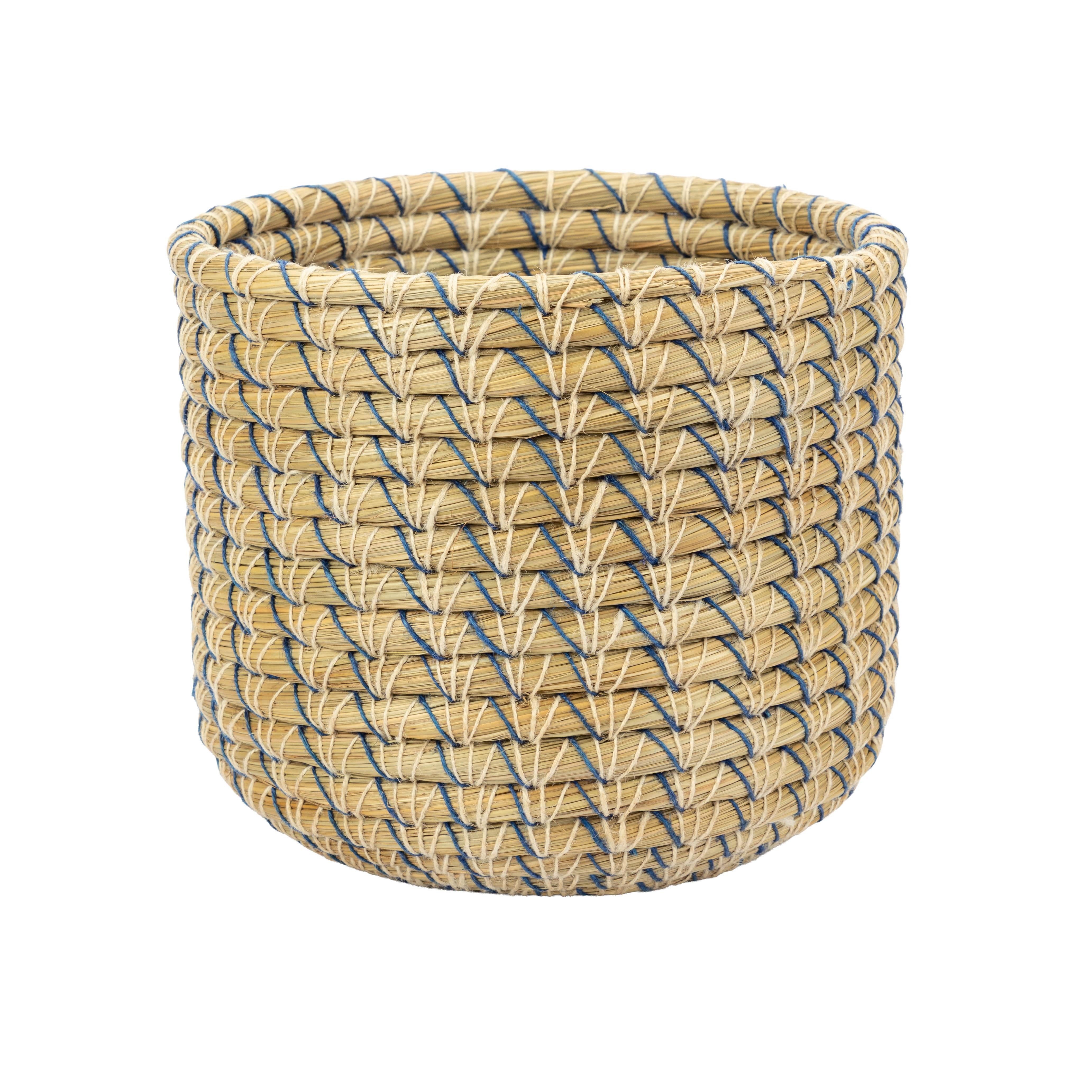 El Puente Aufbewahrungskorb "Blaue Wolke" Runder Korb aus Kaisa-Gras, Handmade, Handmade