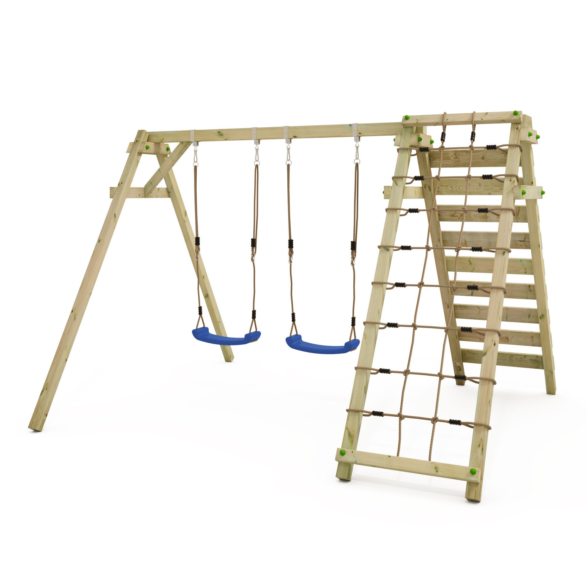 Wickey Doppelschaukel Smart Cliff – Kinderschaukel mit Kletterwand, (Gartenschaukel mit Kletterwand & 2 höhenverstellbaren Sitzen, Schaukelgerüst mit Kletterleiter fördert Motorik & Gleichgewicht), Aus massivem, wetterfestem Holz gefertigt mit 10 Jahren Garantie*