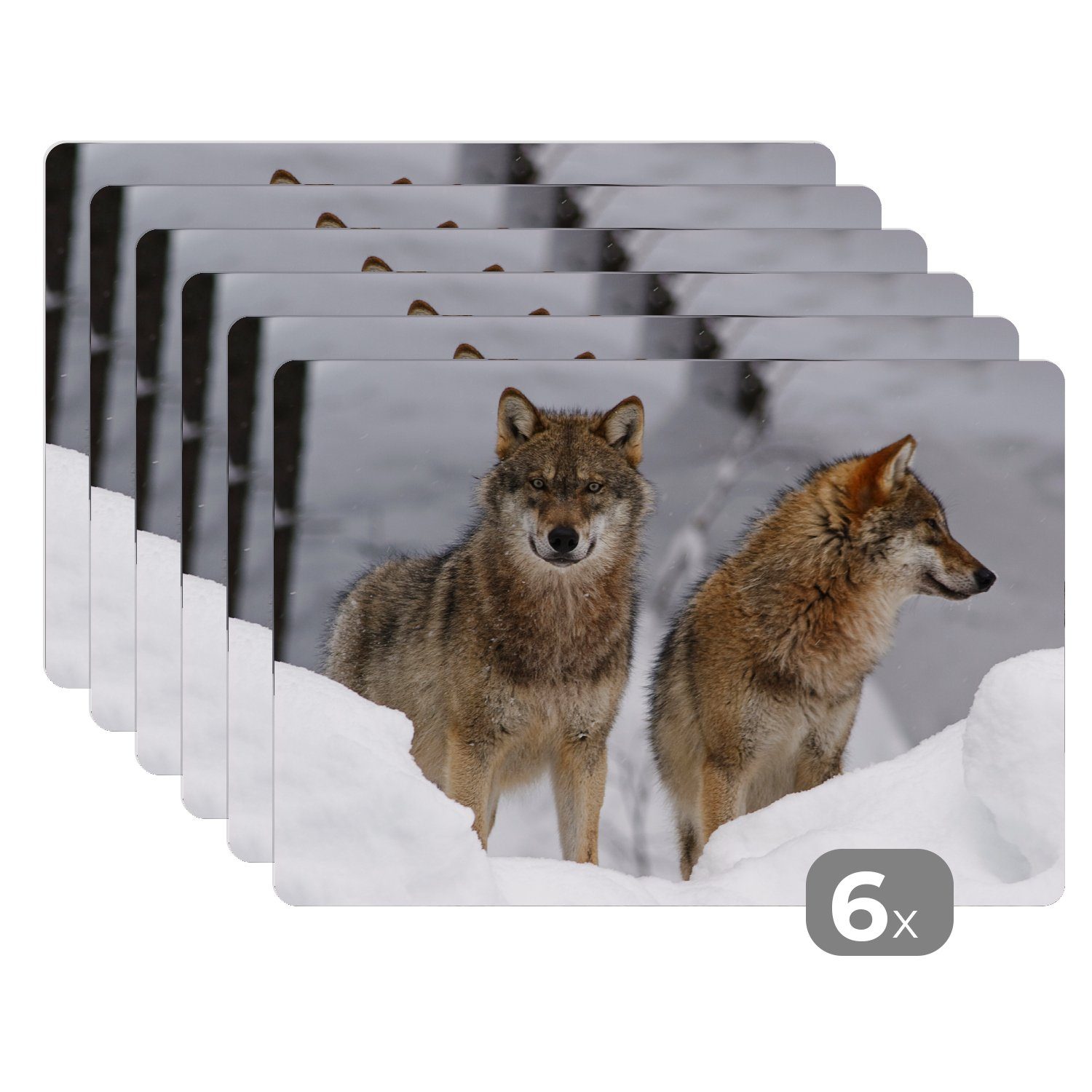 Platzset, Wolf - Schnee - Tiere, MuchoWow, (6-St), Platzset, Platzdecken, Platzmatte, Tischmatten, Schmutzabweisend