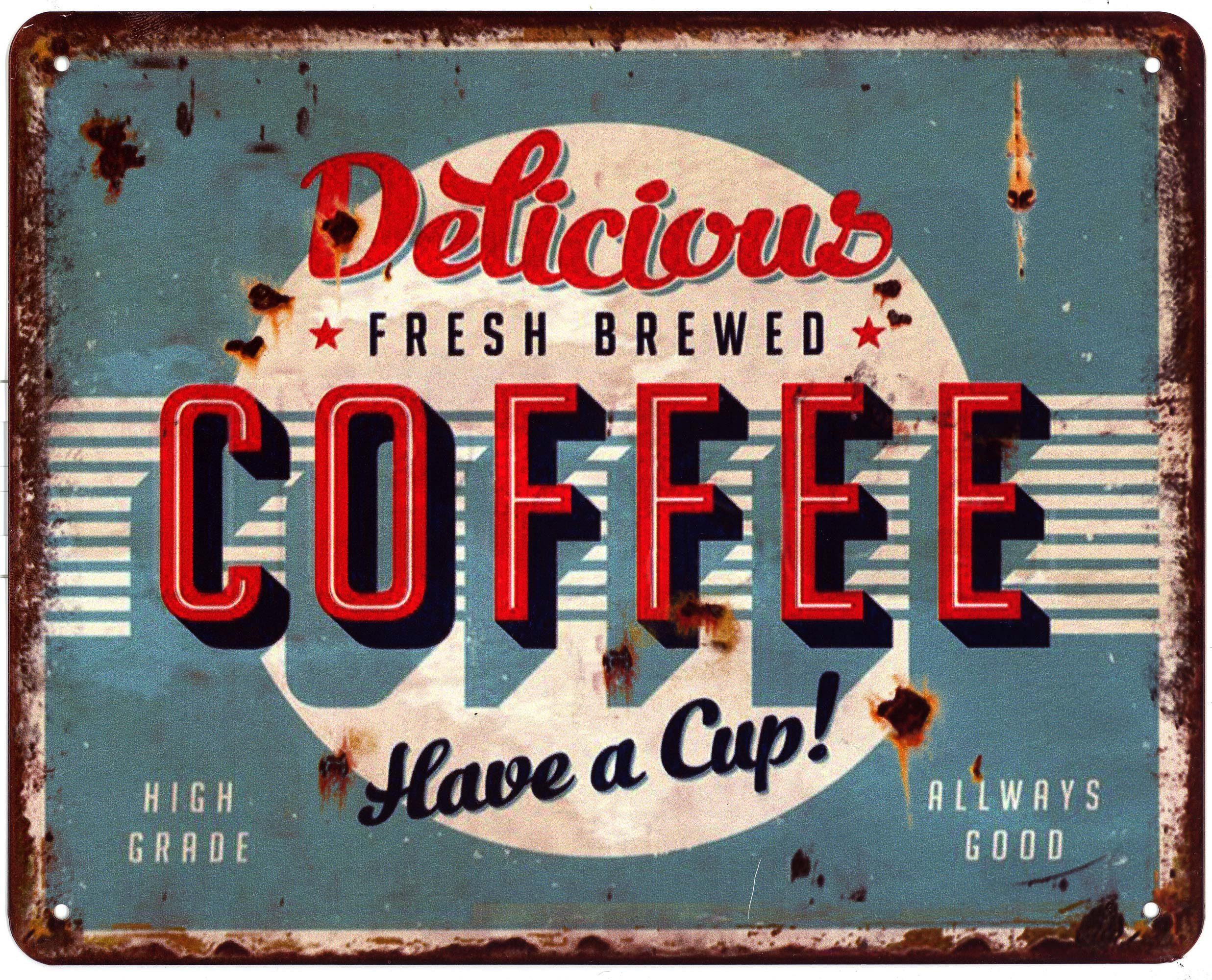 Moritz Metallschild Blechschild Delicious fresh brewed Coffee, 20 x 25cm Vintage Retro Deko Schild Metallschild Wandbild Schild