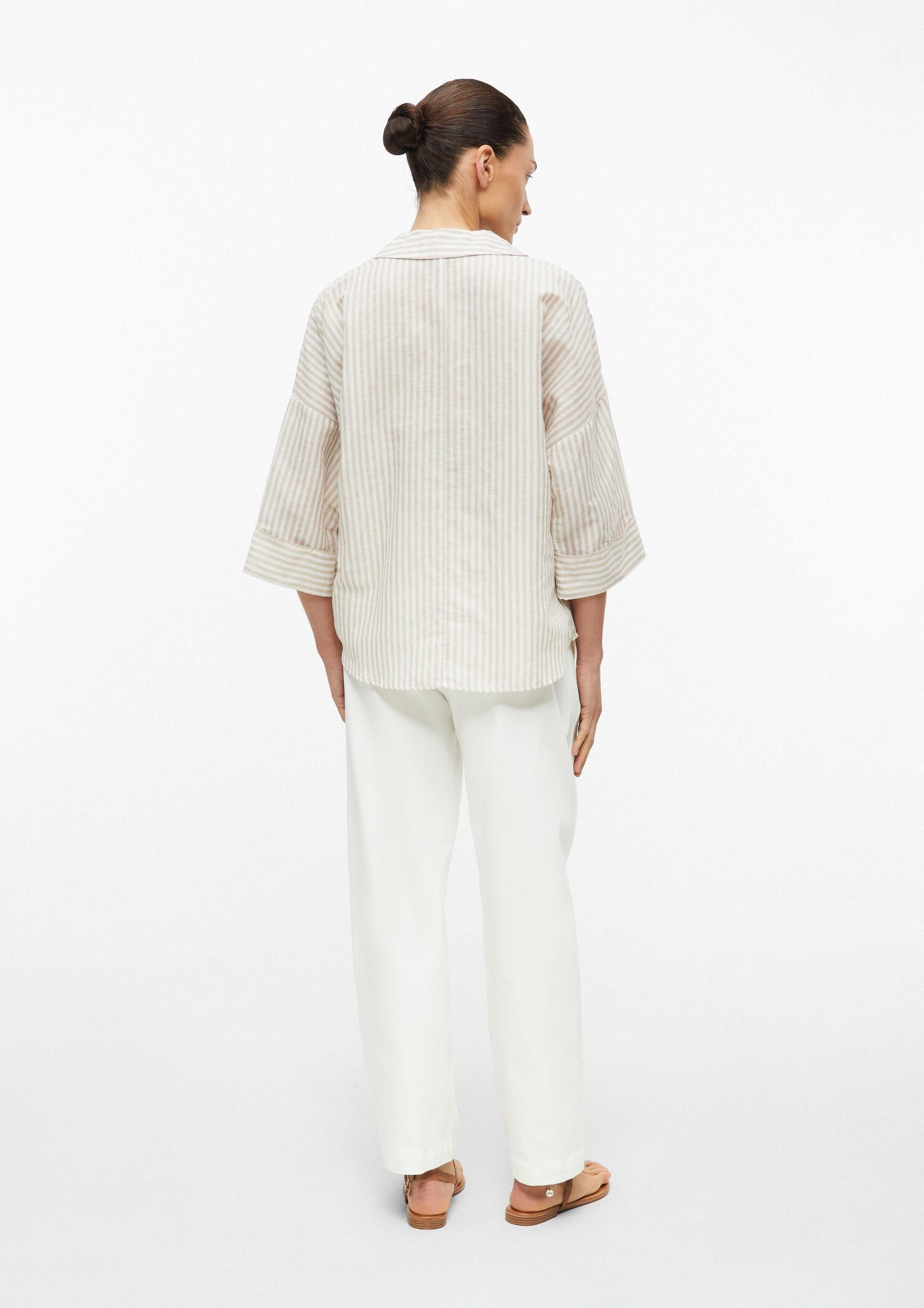 s.Oliver Kurzarmbluse Bluse Gestreifte Leinenmix-Bluse im Loose Fit