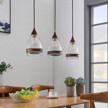 Lindby Hängeleuchte Millina, dimmbar, Leuchtmittel nicht inklusive, Antik, Metall, Glas, rostbraun, klar, 3 flammig, E27, Deckenlampe