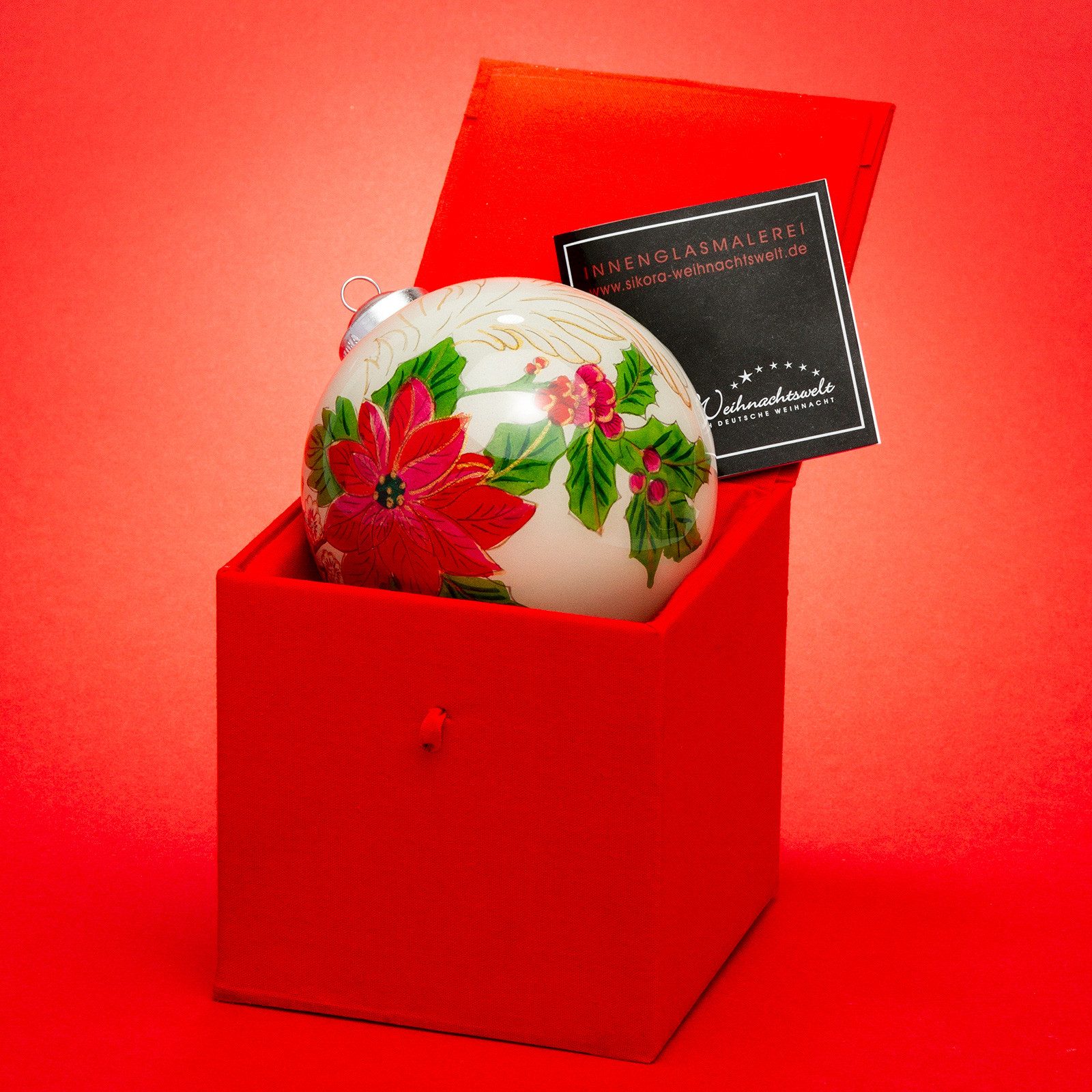 SIKORA Christbaumschmuck K10-18 Weihnachtsstern Blüte Weihnachtskugel Innenglasmalerei D: 10 cm