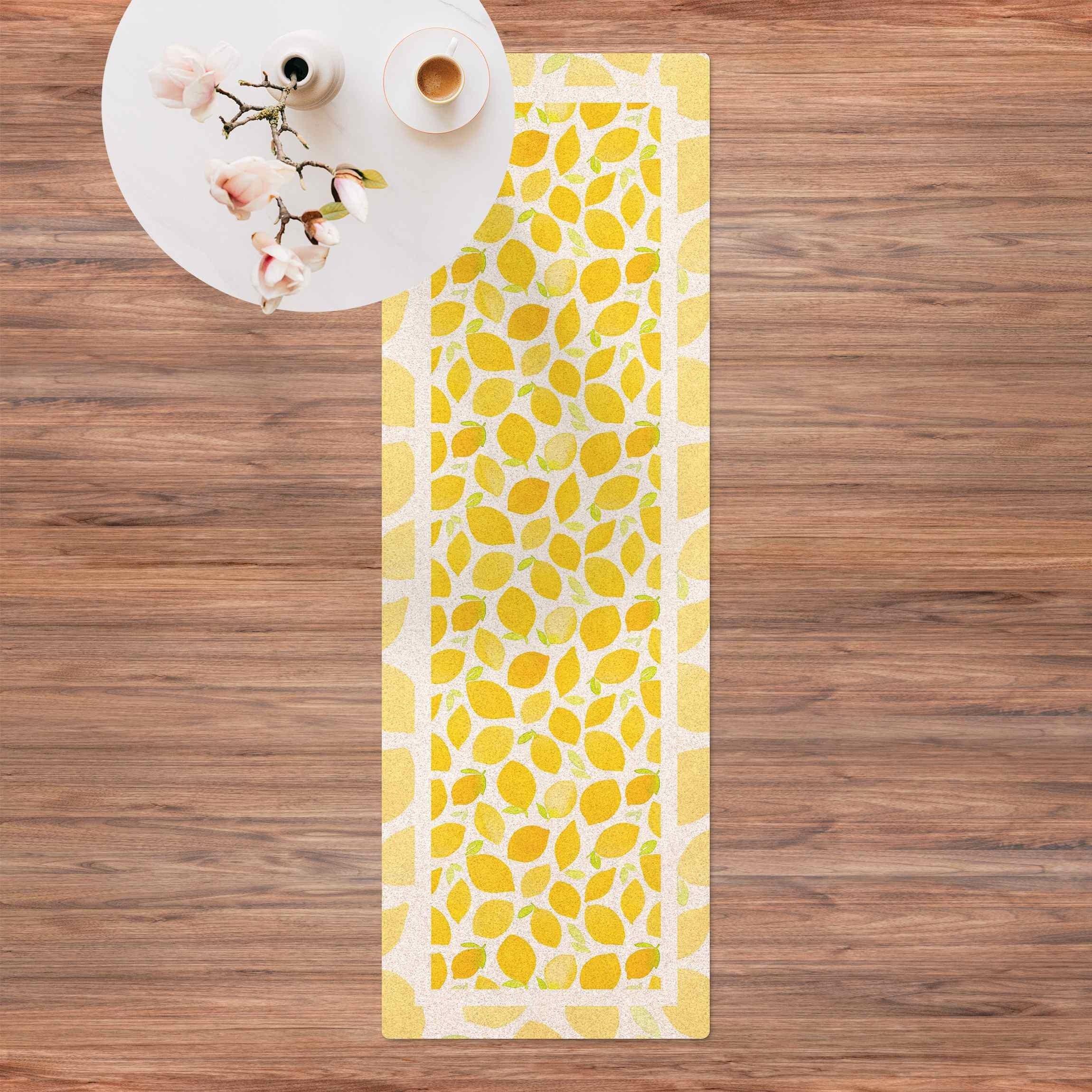 Bilderdepot24 Läufer Küche Kork Innen Aquarell Zitronen Blättern Rahmen modern funktional