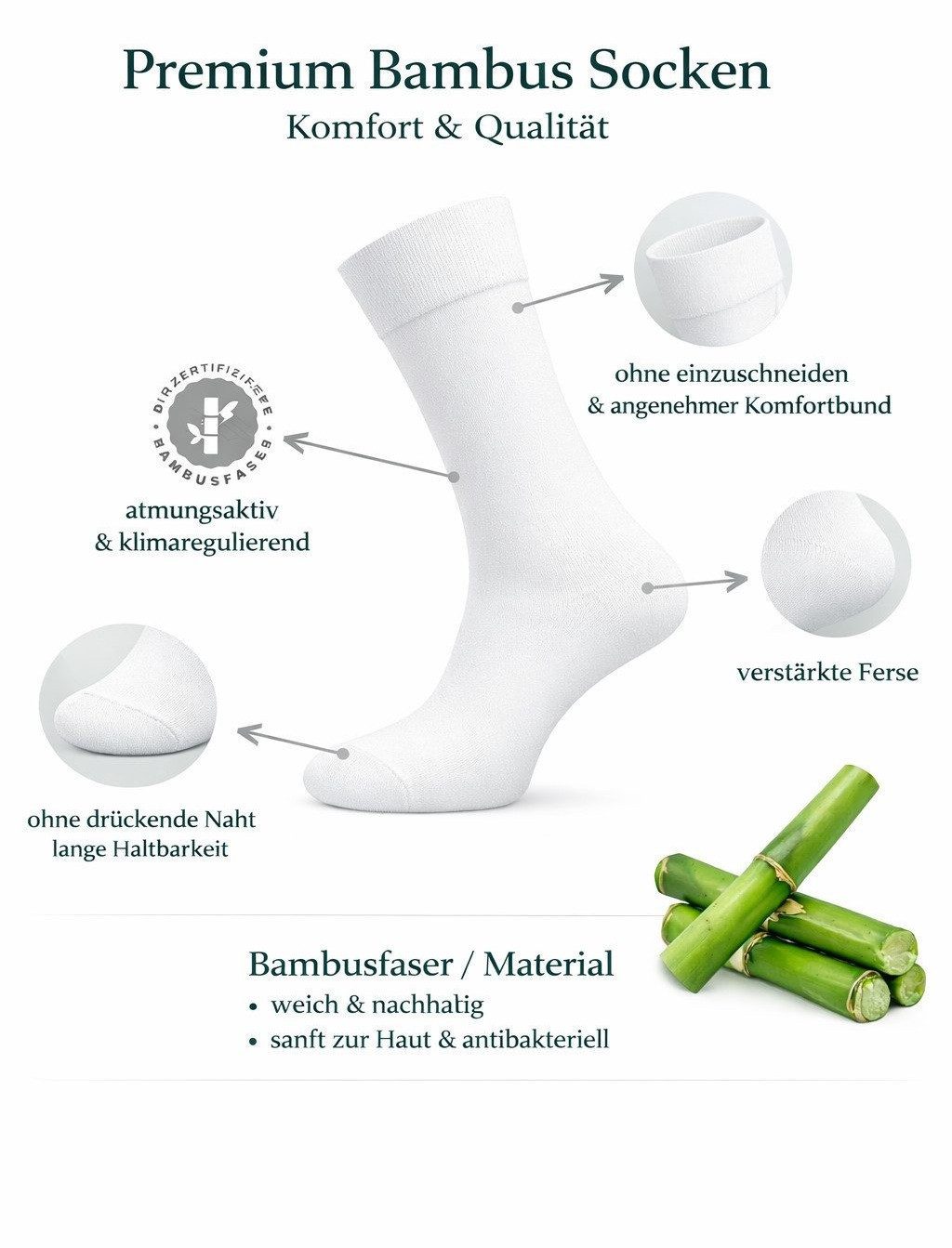 NERS Basicsocken 6 Paar Socken aus Bambus Damen & Herren, ohne Naht, Komfortbund (6-Paar) Premium Bambussocken Atmungsaktiv, & Weich, Geschenkbox