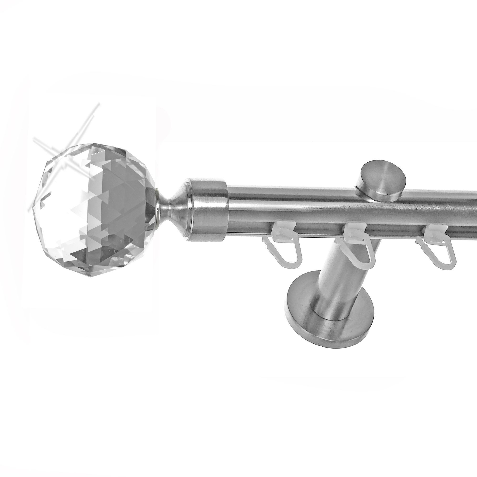 BASIT Gardinenstange Innenlauf Edelstahloptik 20mm mit Wandträgern 240 cm E87, Ø 20 mm, 1-läufig, verschraubt, Aluminium, H30 240 cm E87 Kristall Kugel