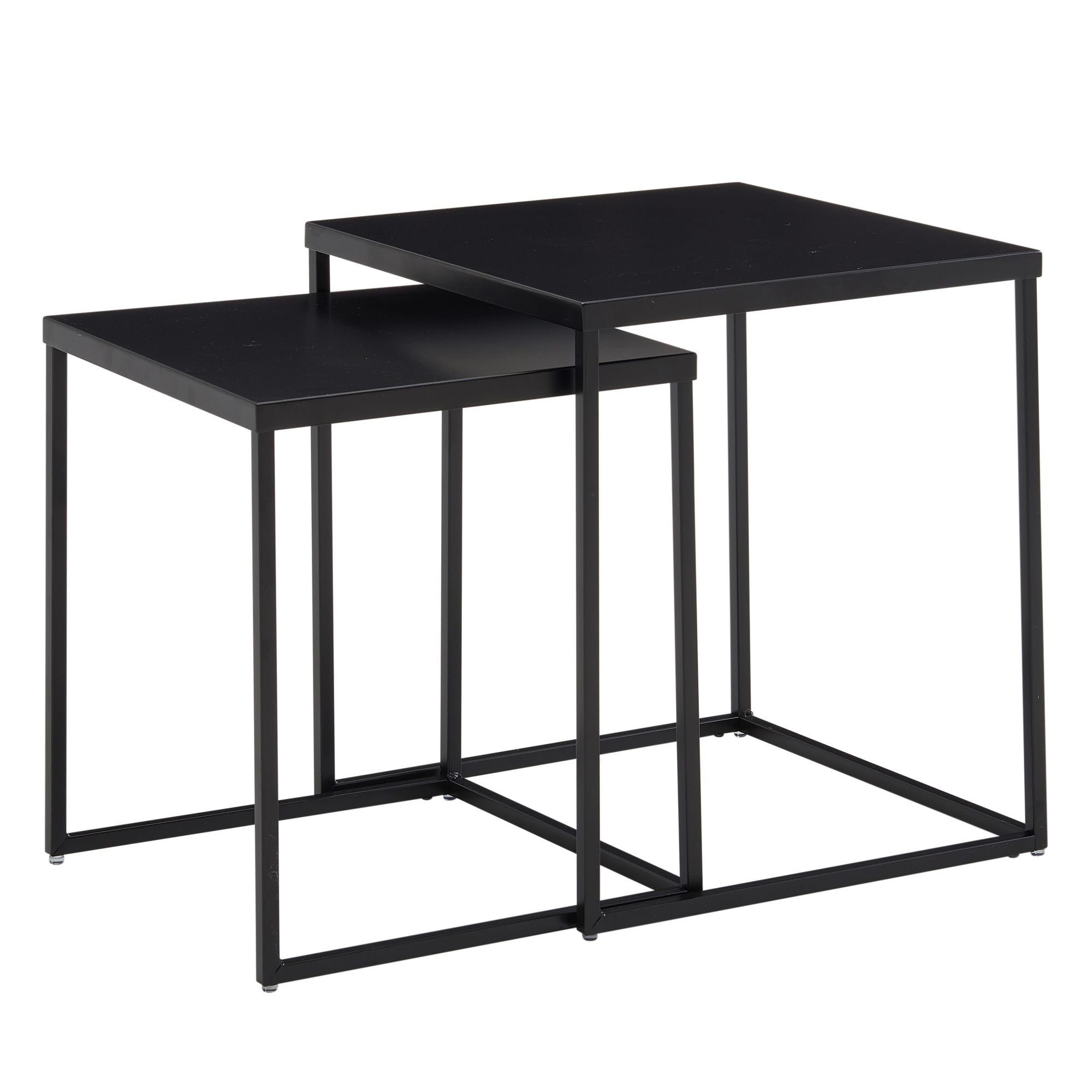 Wohnling Satztisch WL6.602 (Beistelltisch 2er Set Schwarz Metall Industrial), Wohnzimmertisch Kaffeetisch mit Metall-Gestell