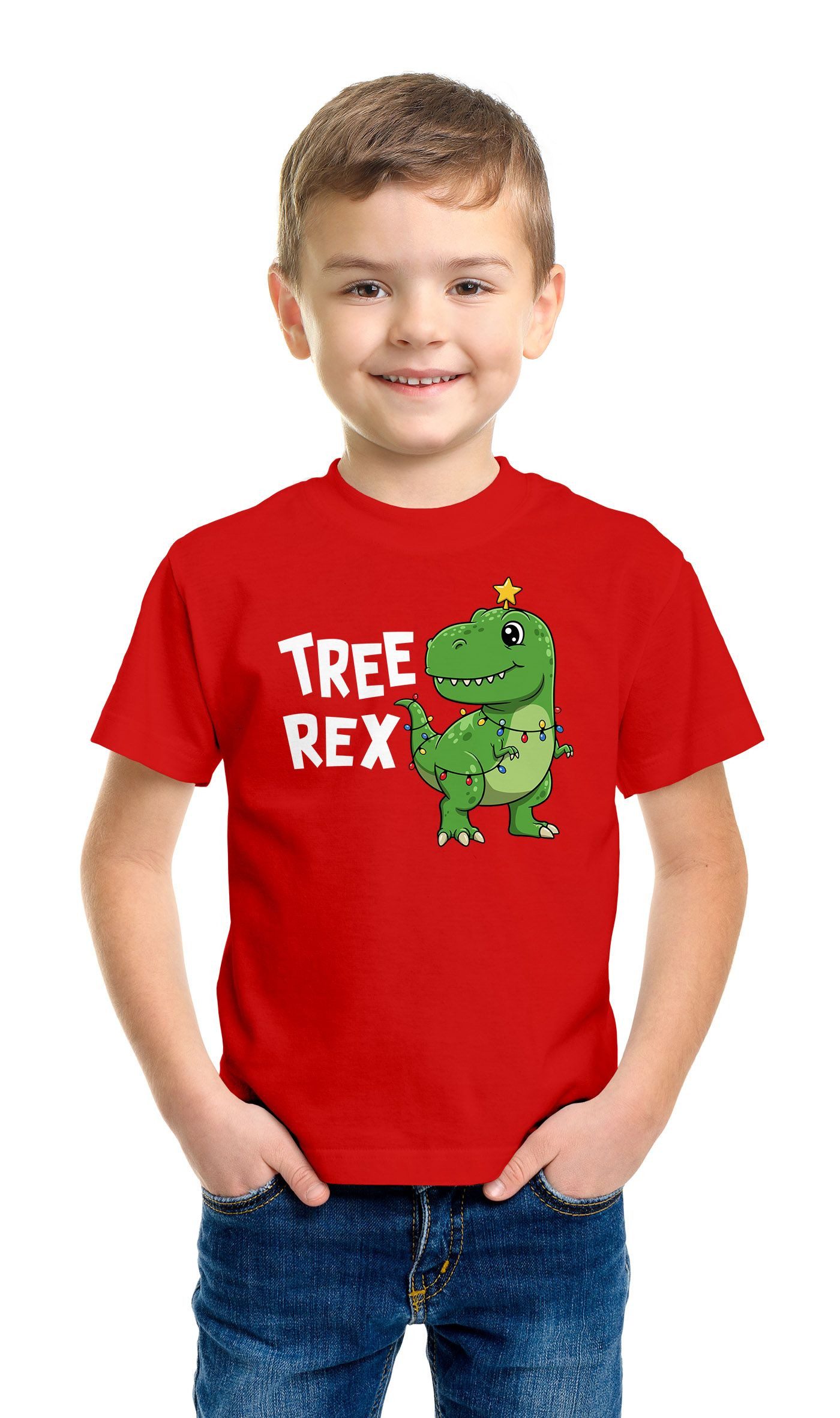 MoonWorks Print-Shirt Kinder T-Shirt Weihnachten Dinoasaurier Tree Rex XMAS Outfit