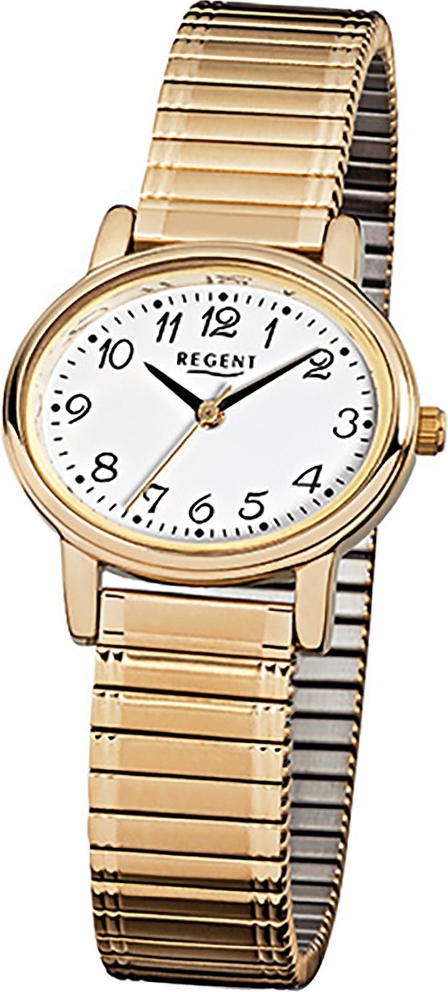 Regent Quarzuhr Regent Stahl Damen Uhr F-892 Quarzuhr, Damenuhr mit Edelstahl, ionenplattiert goldarmband, ovales Gehäuse, kl