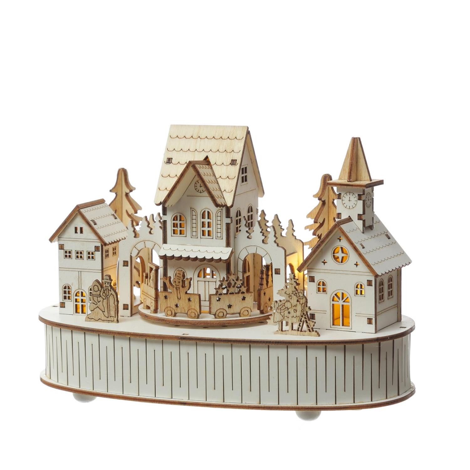 MARELIDA Weihnachtsdorf LED Holz Weihnachtsstadt mit Musik und fahrendem Zu günstig online kaufen