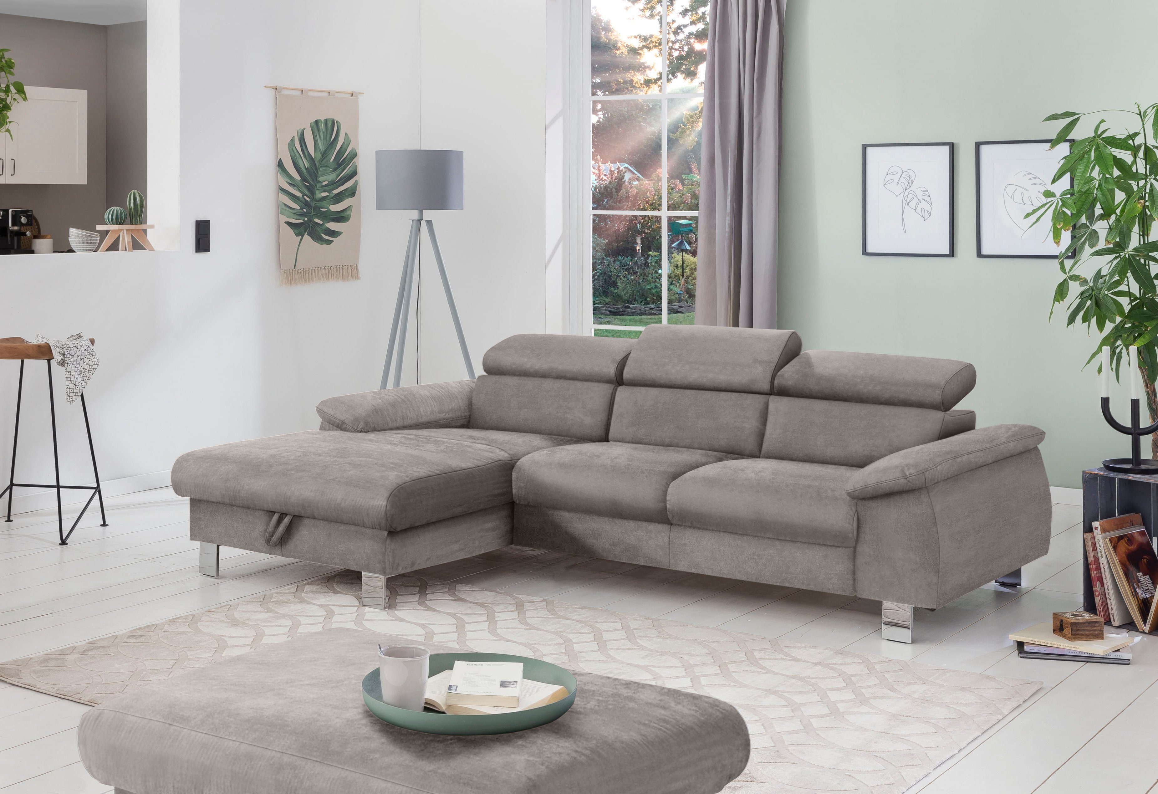 COTTA Ecksofa Komaris, Ecksofa, wahlweise mit RGB-LED-Beleuchtung und Bettf günstig online kaufen
