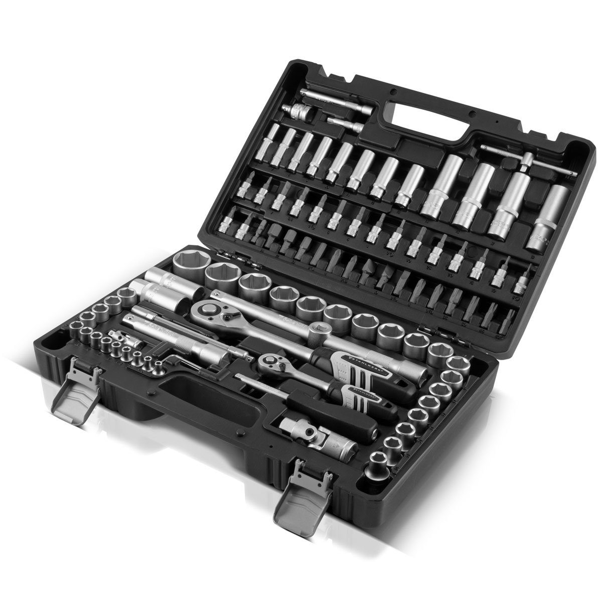 ROYALTY LINE 94-teiliges Steckschlüssel-Set – Chrom-Vanadium, Satiniert, Mit Koffer, 1/4, 3/8, 1/2 Zoll