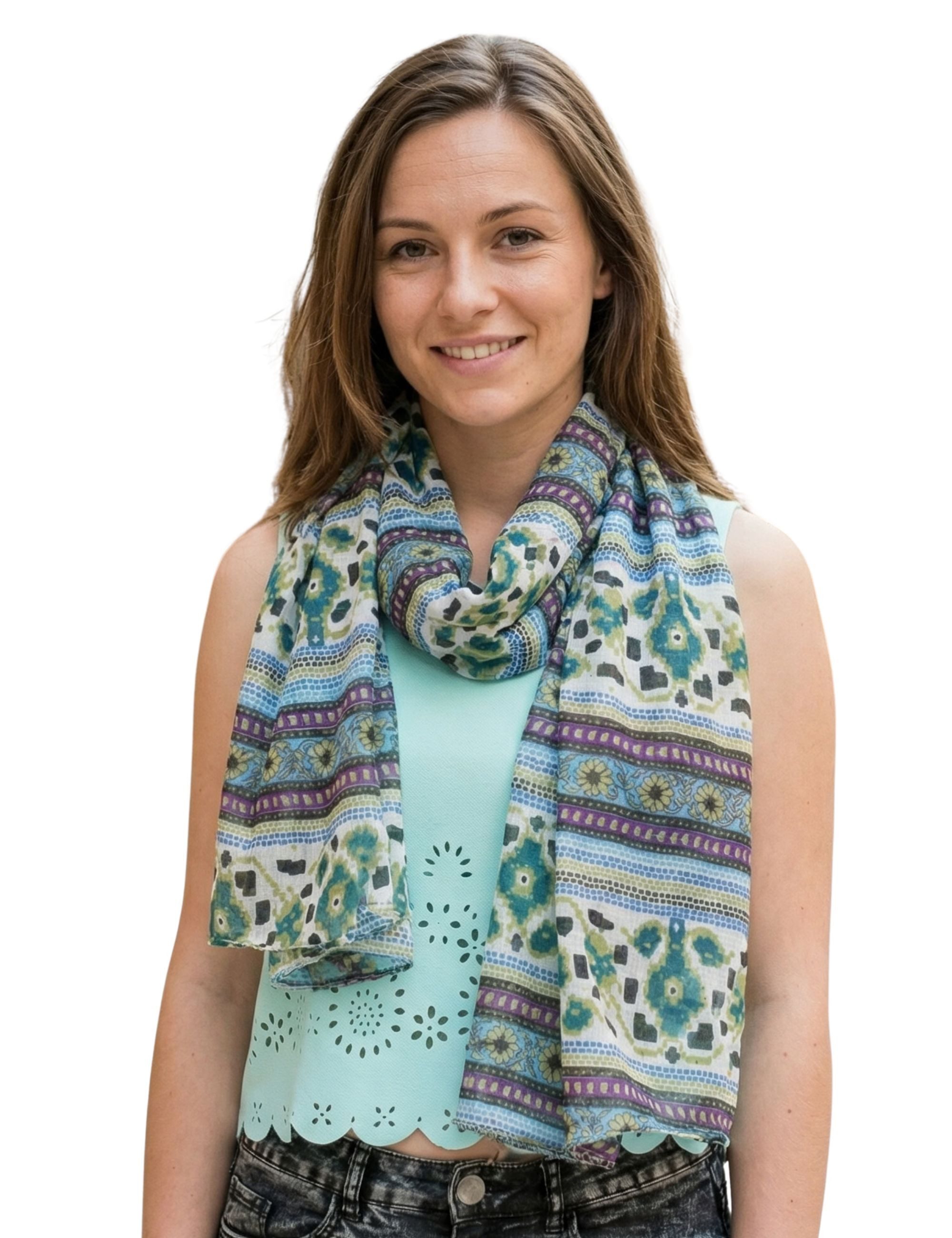 Sunsa Halstuch Damen Schal Tuch. Baumwolle Halstuch. Scarf mit Blumen Aufdruck, Blumen & Abstract Aufdruck