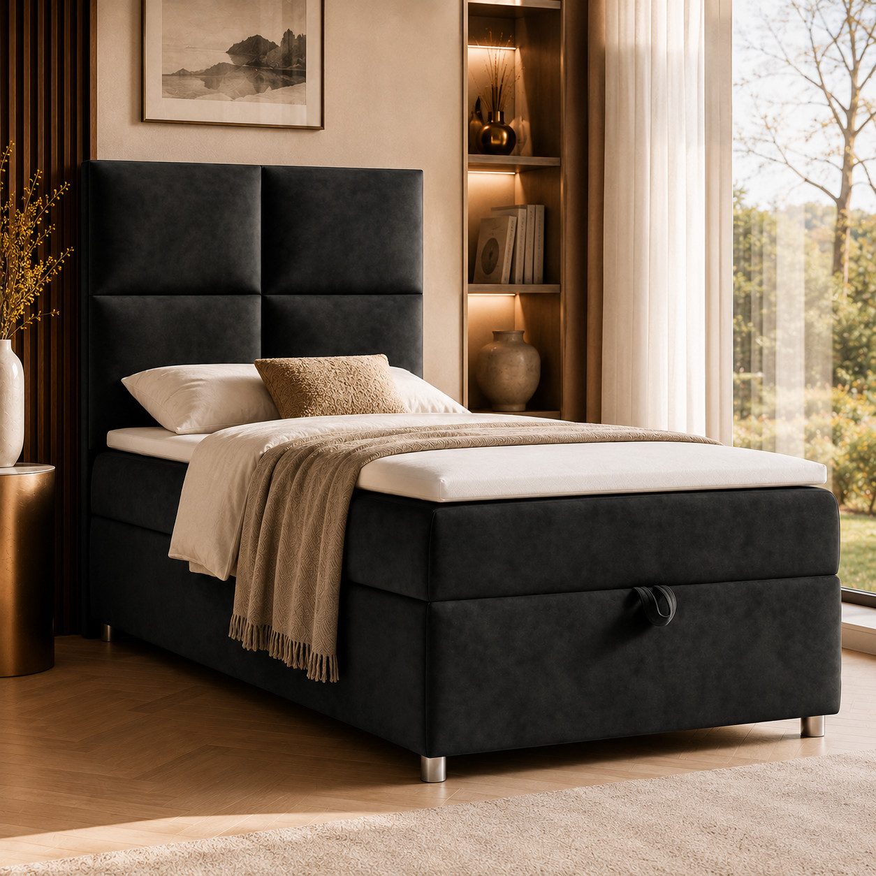 Best for Home Boxspringbett Trinity K-2 mit Bettkasten & Topper – Komfort & Stauraum (Einzelbett, Hotelbett, Polsterbett gepolstertes Kopfteil, Jugendbett, Kinderbett versch. Größen, 1-St., 70x200 80x200 90x200 100x200 cm), Einzel-Boxspringbett mit integr